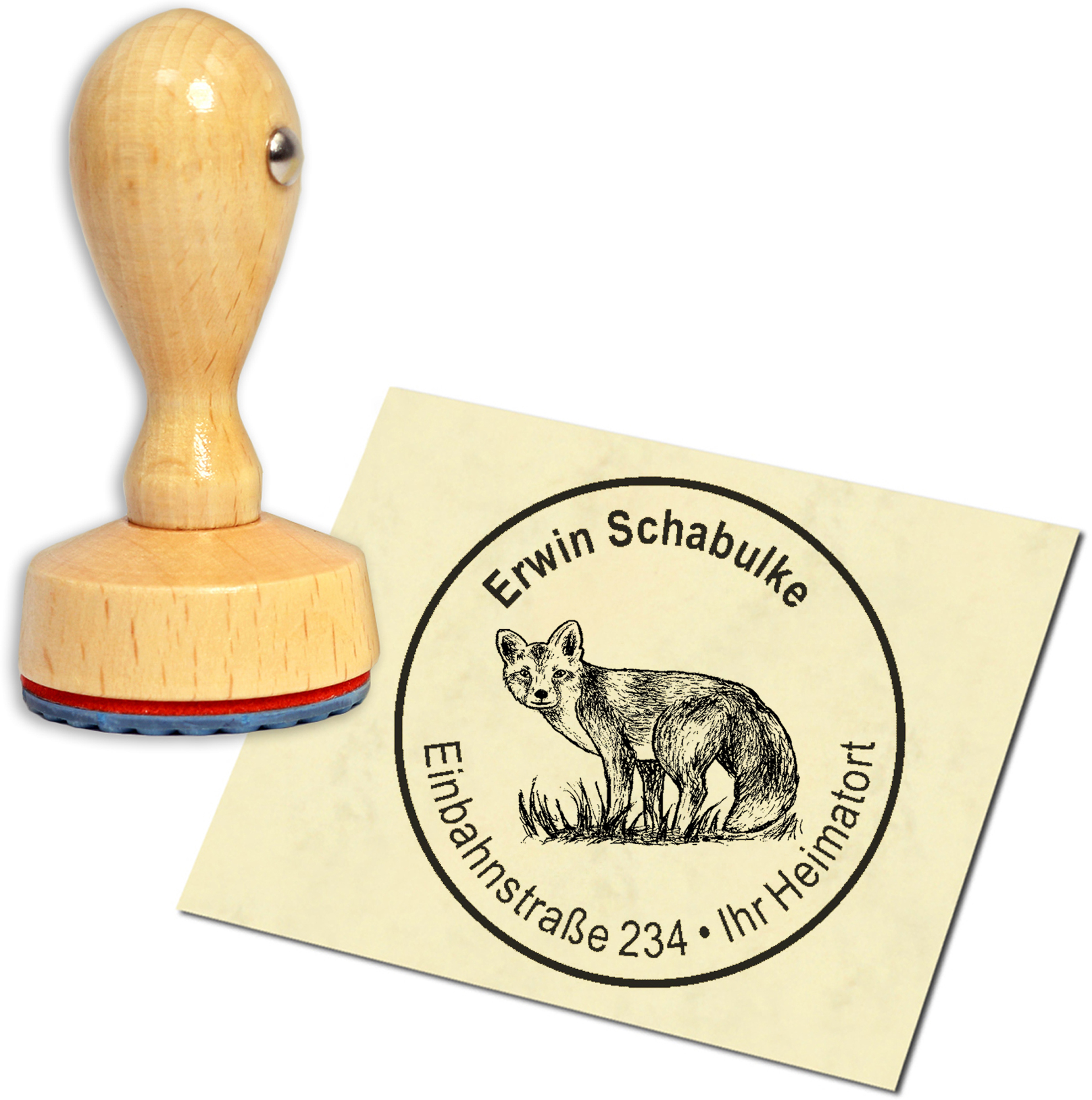 Stempel Adressstempel Holzstempel - Fuchs - rund 40mm