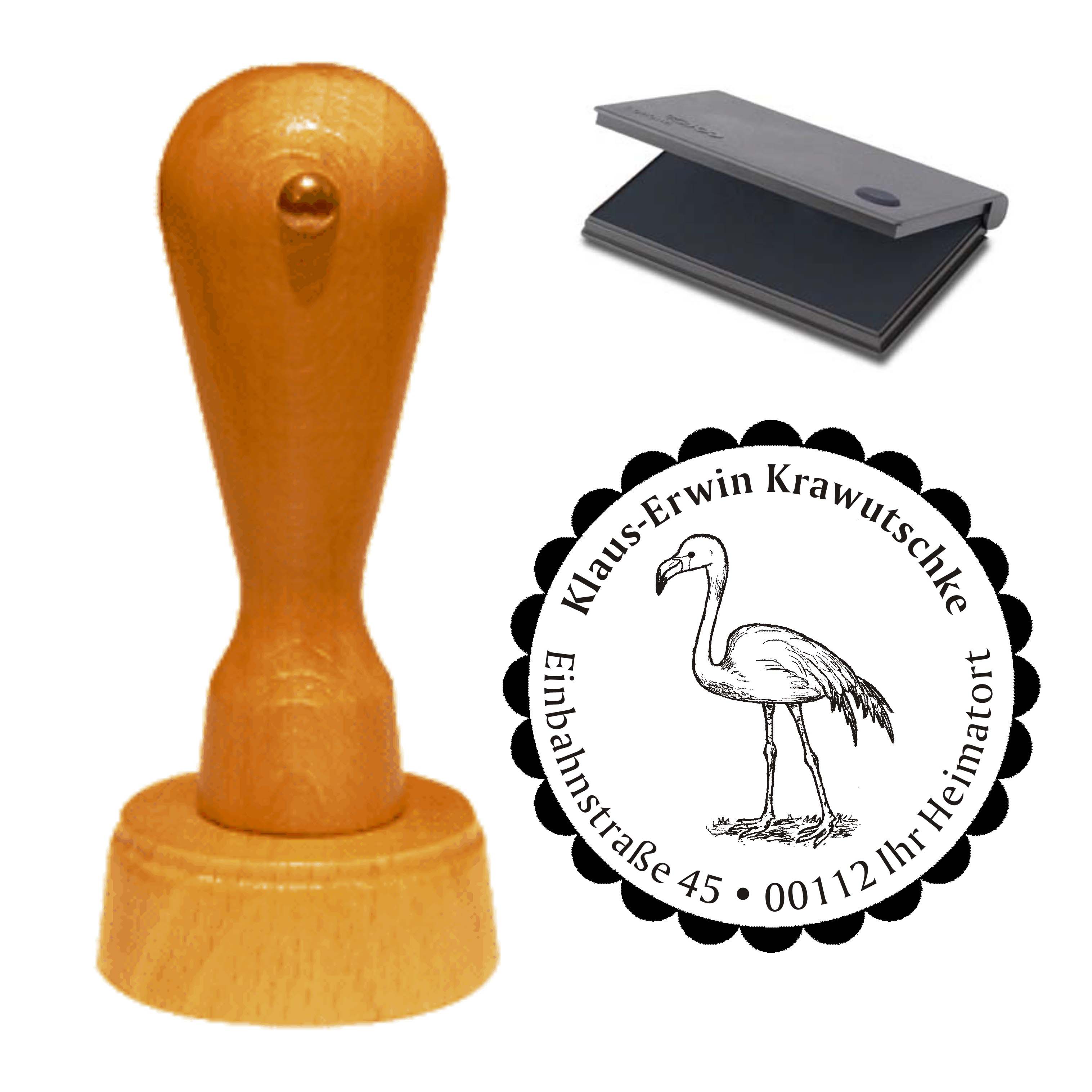 Adressenstempel « schöner FLAMINGO » mit Stempelkissen