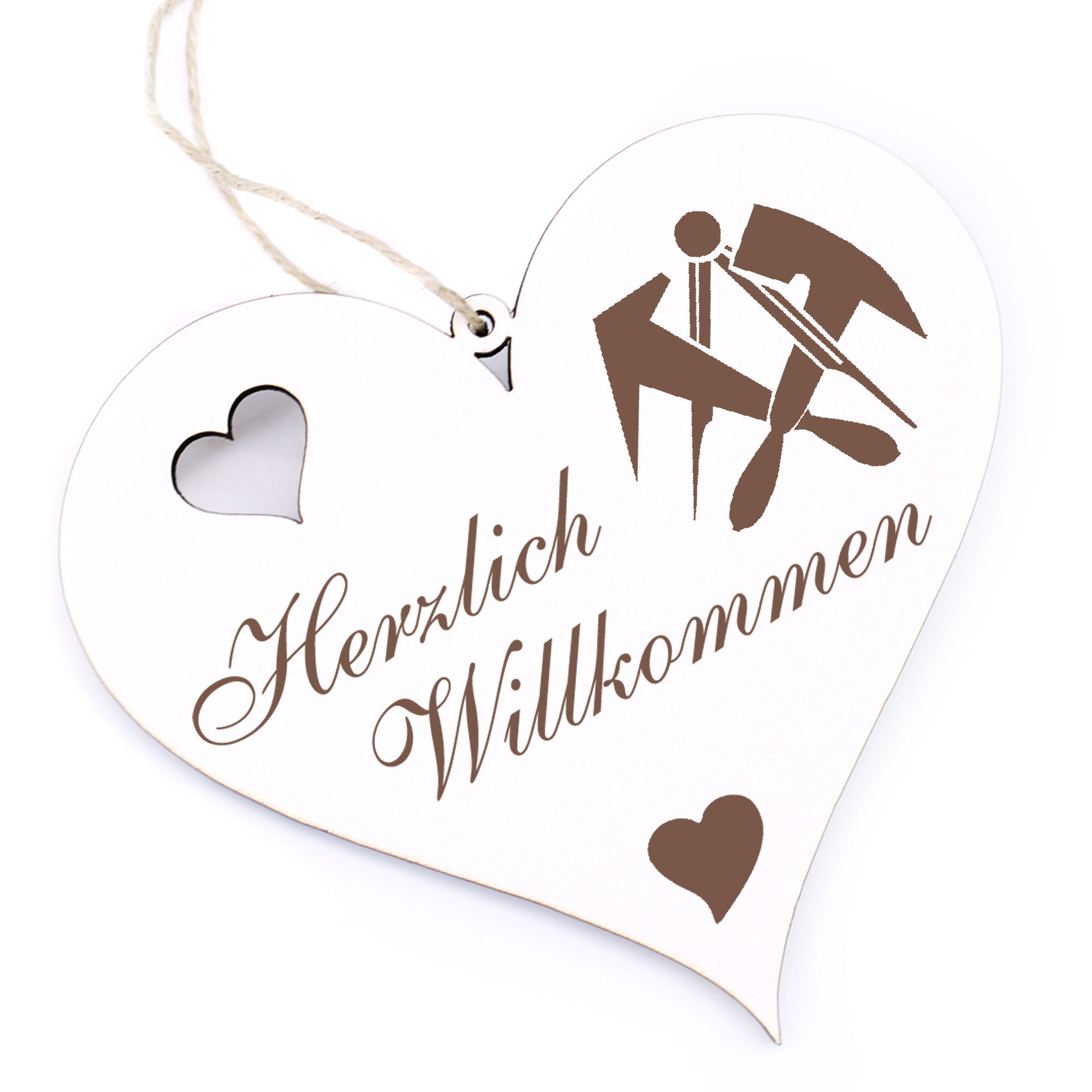 Herzlich Willkommen Schild - Dachdecker - Deko Herz Holz