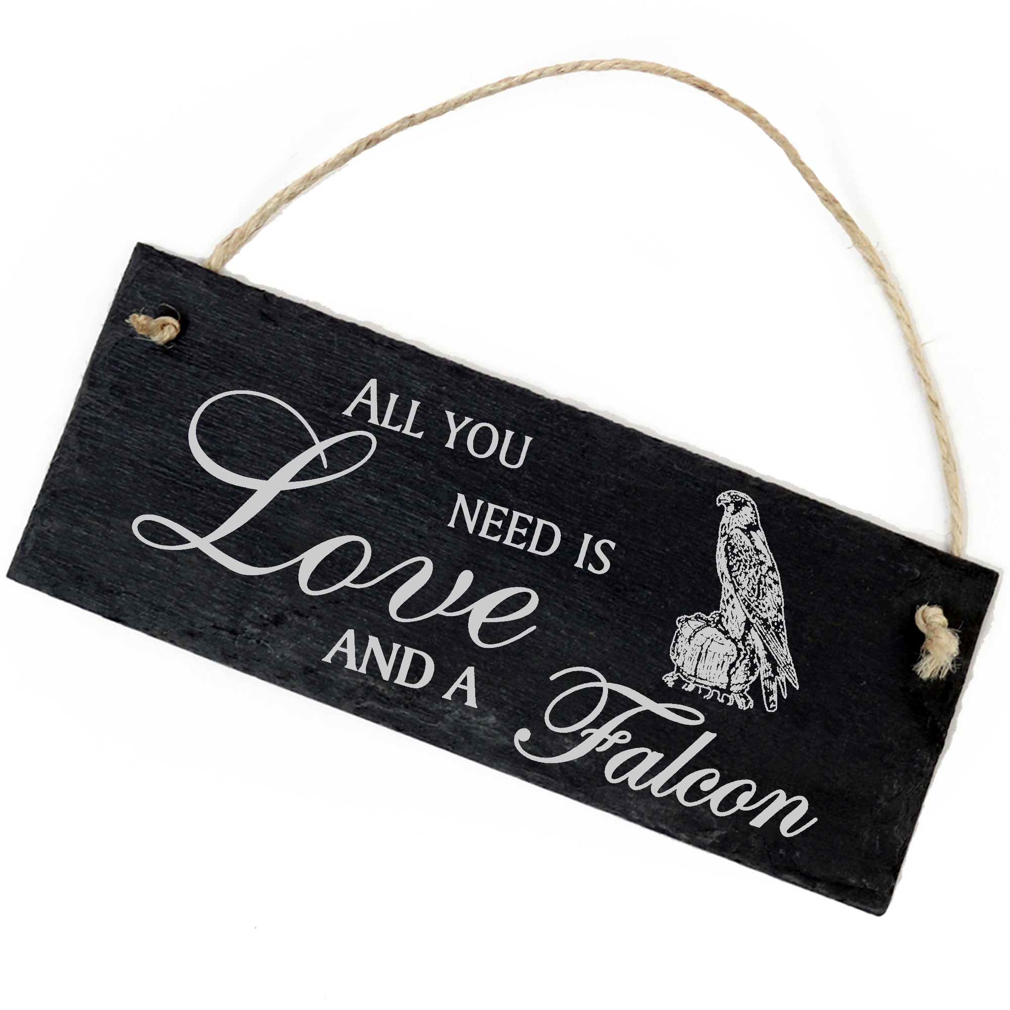 Schiefertafel Deko Falke Schild 22 x 8 cm - All you need is Love and a Falcon