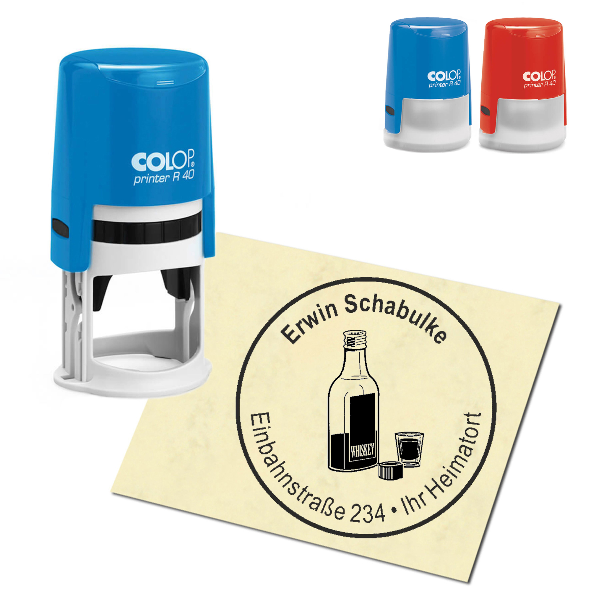 Stempel Adressstempel personalisiert - Schnapsflasche - rund &empty; 40mm