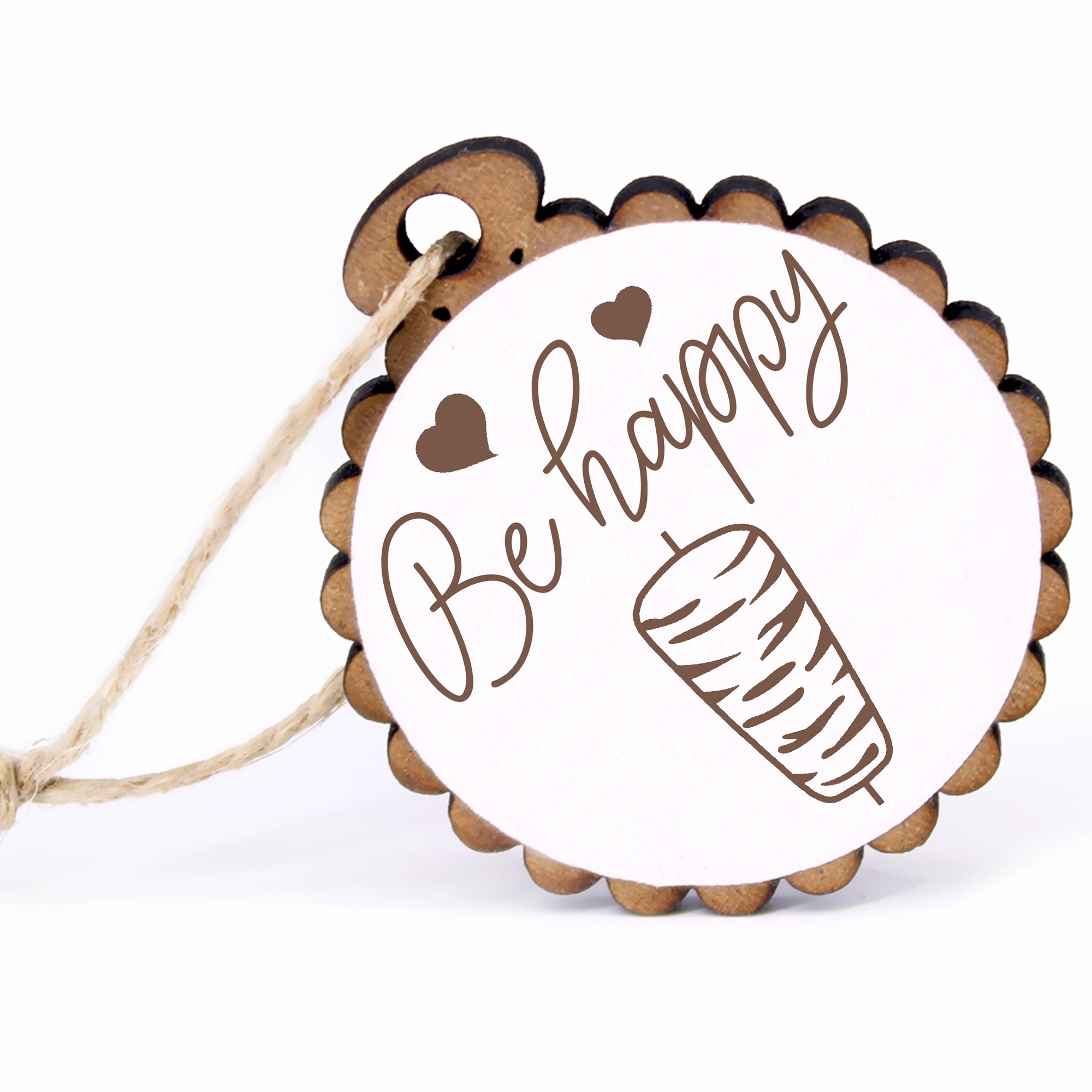 Geschenkanhänger - Be Happy Döner Kebab -  Holz Ø-5cm - mit Juteband