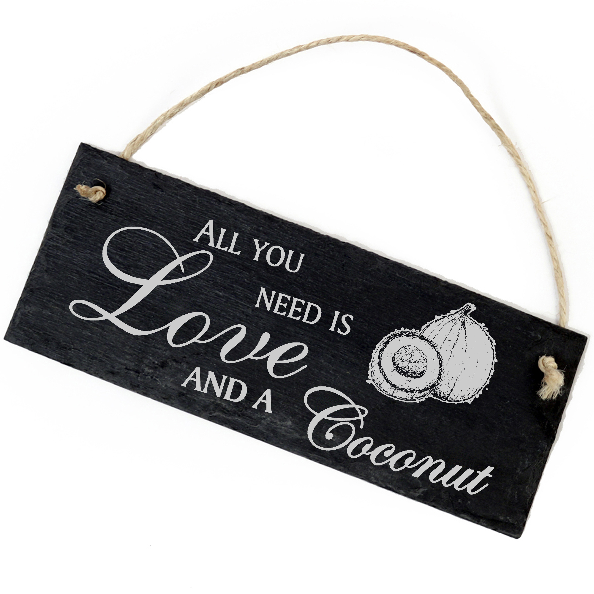 Schiefertafel Deko Kokosnuss Schild 22 x 8 cm - All you need is Love and a Coconut