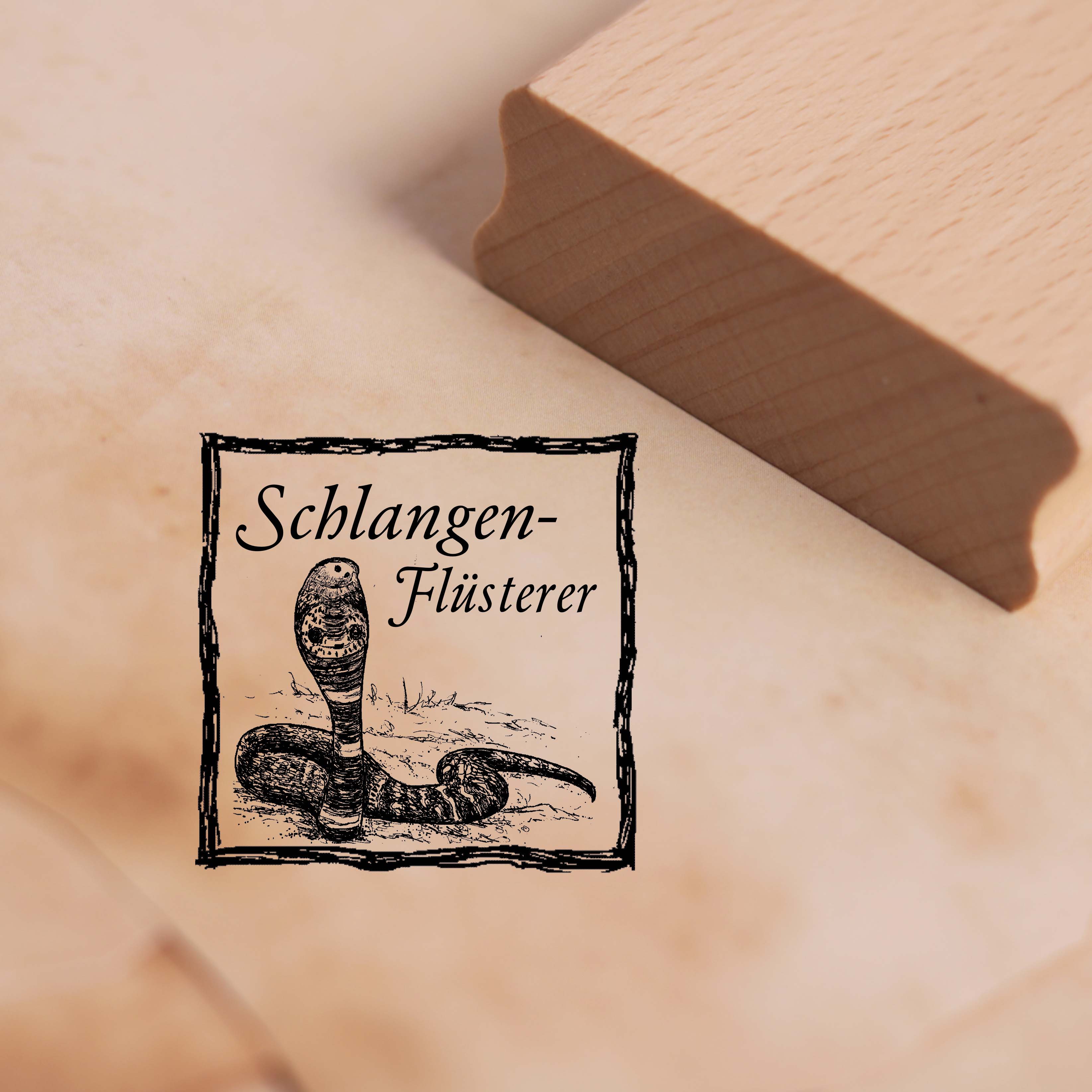 Motivstempel Schlangenflüsterer - Stempel Holzstempel 48 x 48 mm