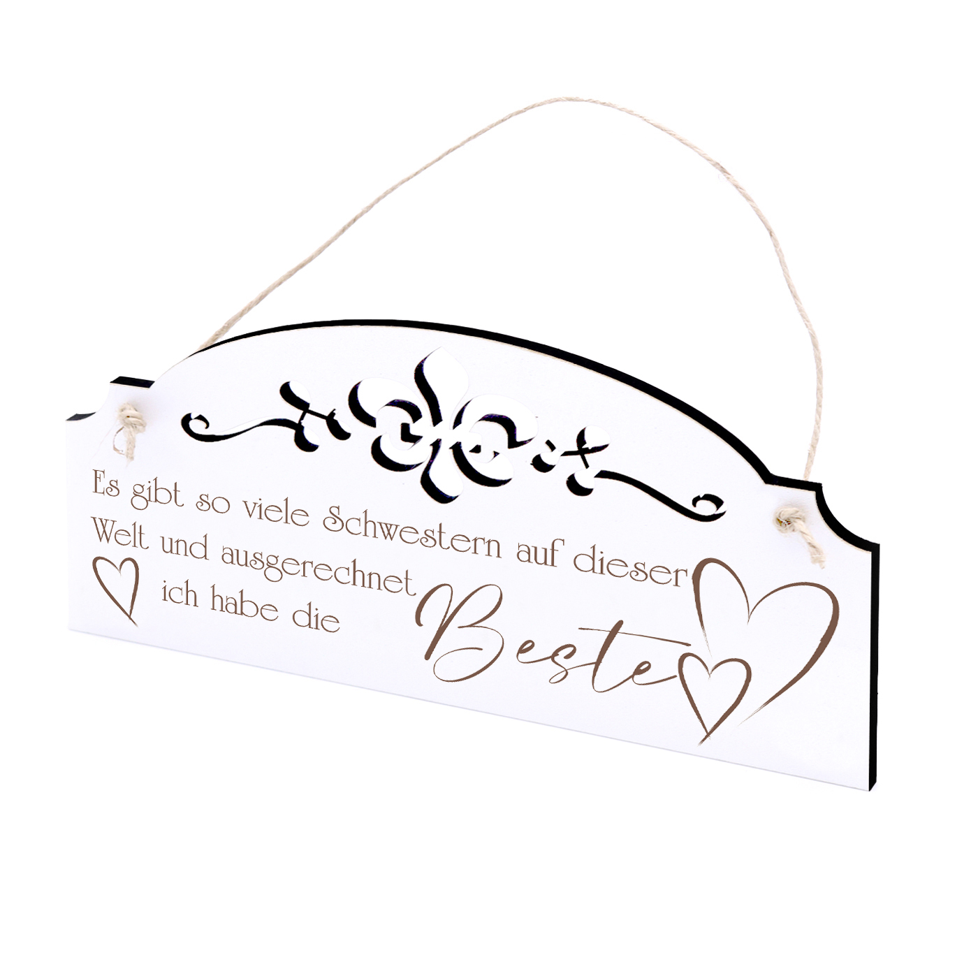 Schild Spruch Beste Schwester der Welt - Vintage Türschild mit Ornamenten 20x10cm