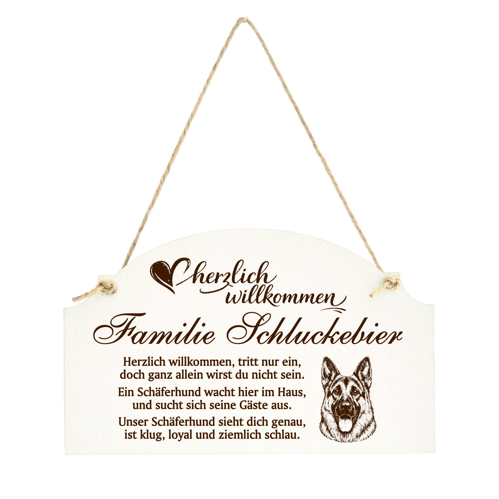 Willkommensschild Deutscher Schäferhund personalisiert - Haustürschild mit Hundespruch - 14 x 8,5 cm