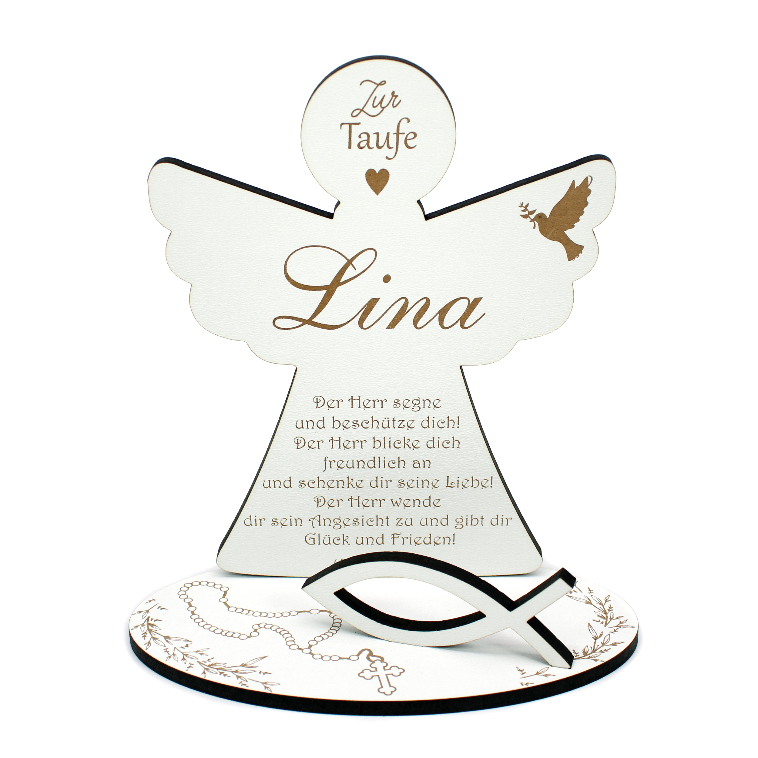 Geldgeschenk Taufe personalisiert mit Name - Engel mit Spruch & Christenfisch - Schild für Geld Gutschein 15x17 cm