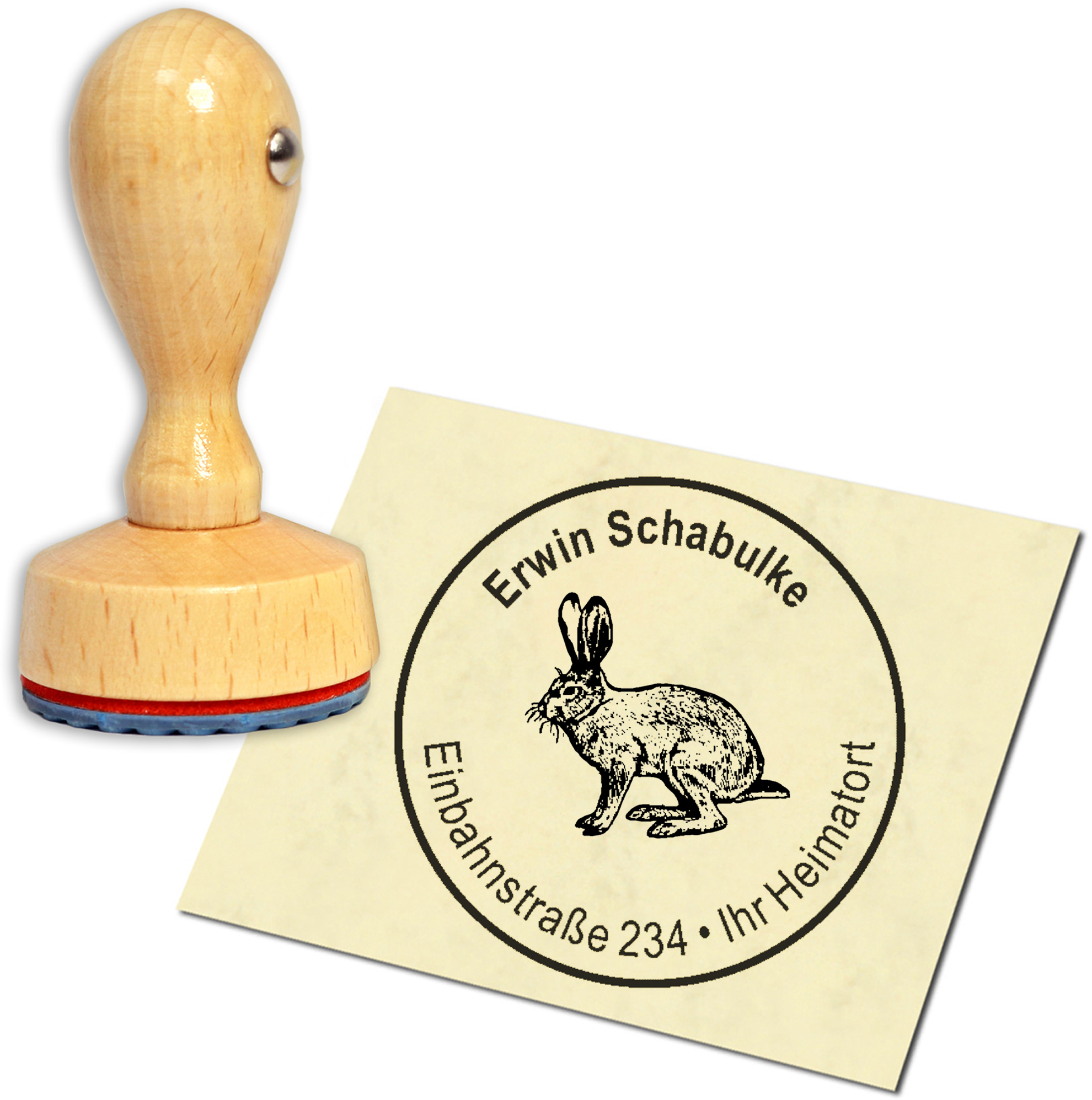 Stempel Adressstempel Holzstempel - Feldhase - rund 40mm