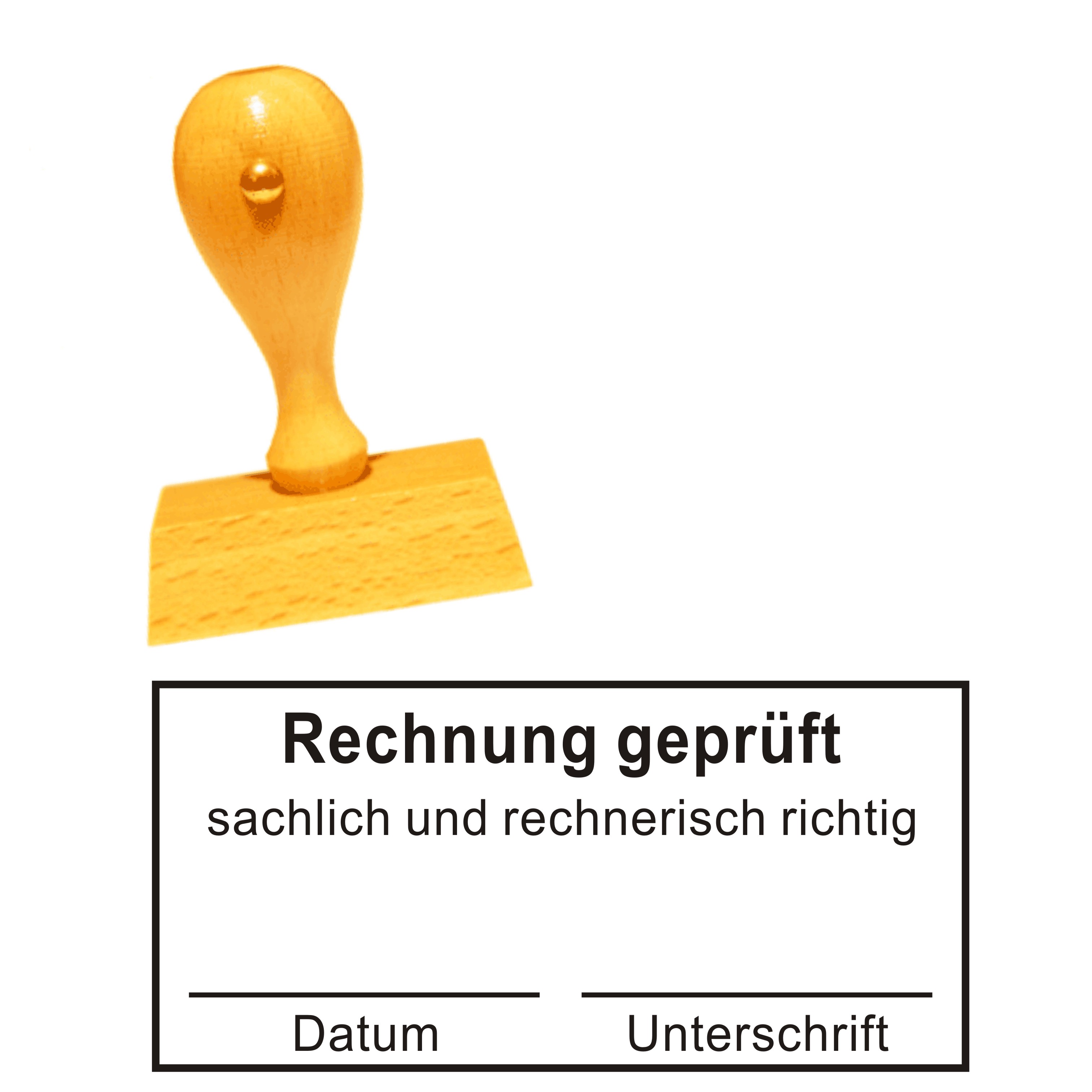 Stempel « RECHNUNG GEPRÜFT sachlich + rechnerisch richtig » mit Datum und Unterschrift