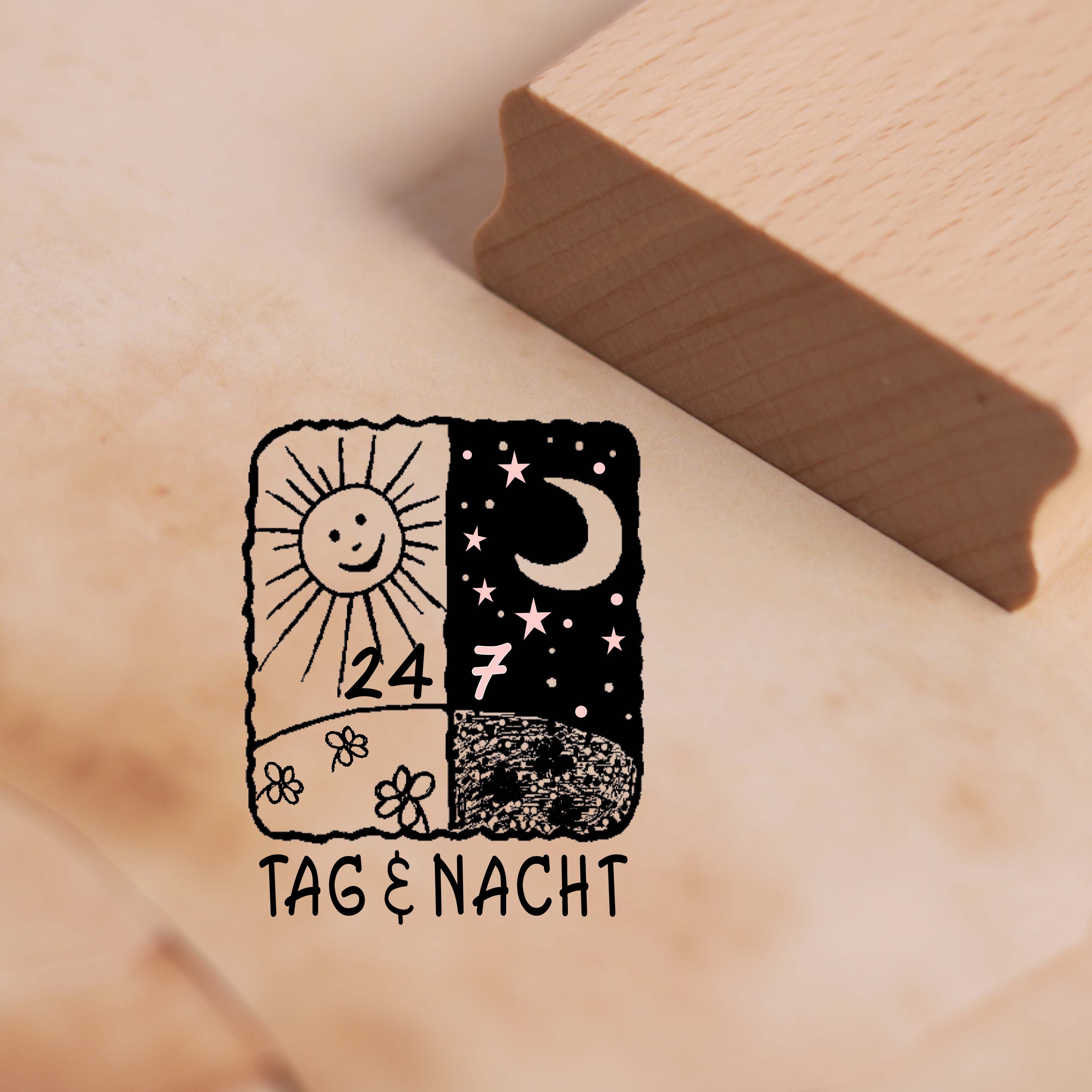 Motivstempel Sonne und Mond - Tag und Nacht - Stempel Holzstempel 38 x 48 mm