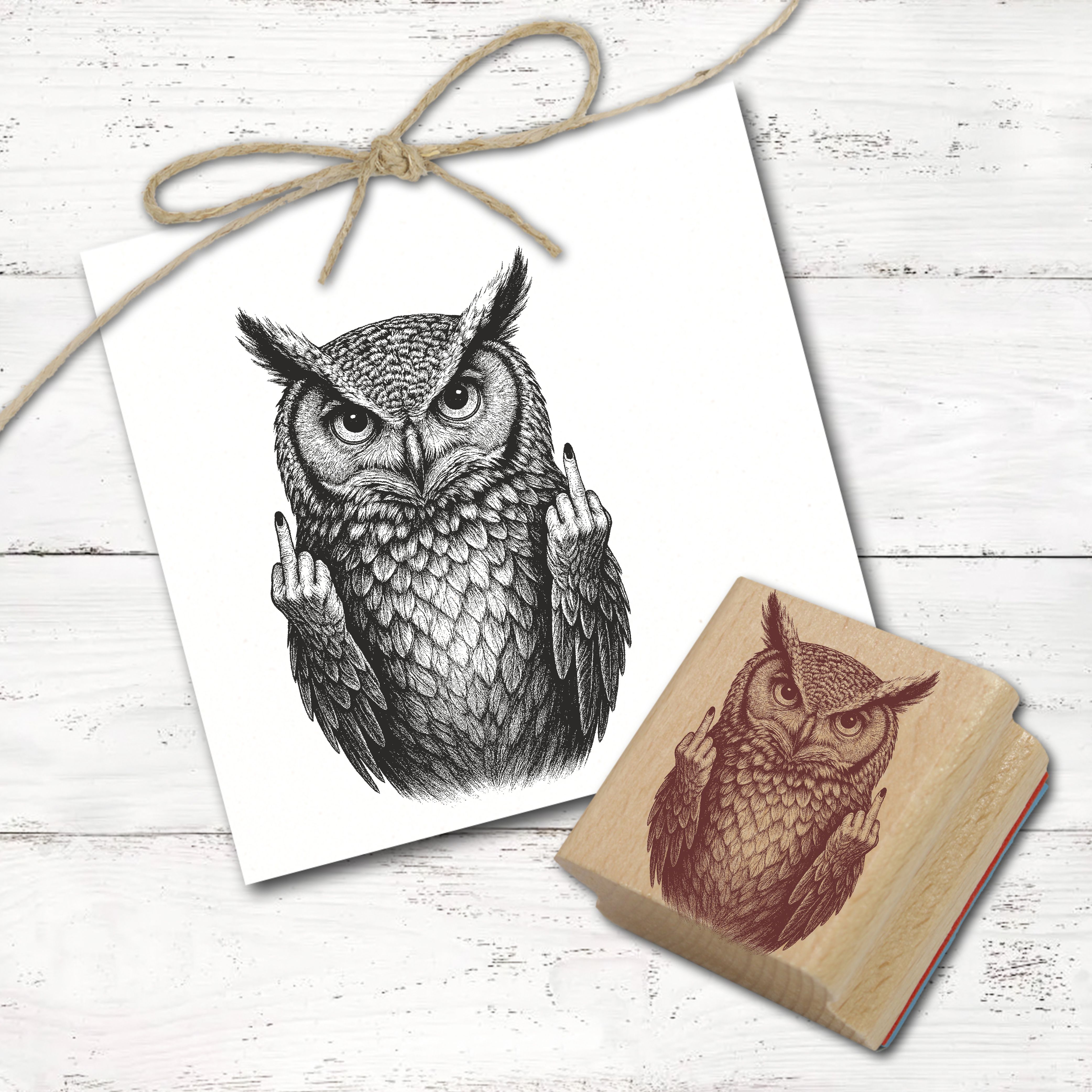 Motivstempel Tierstempel Eule Uhu Stinkefinger Mittelfinger Stempel lustig - ca. 40 x 50 mm