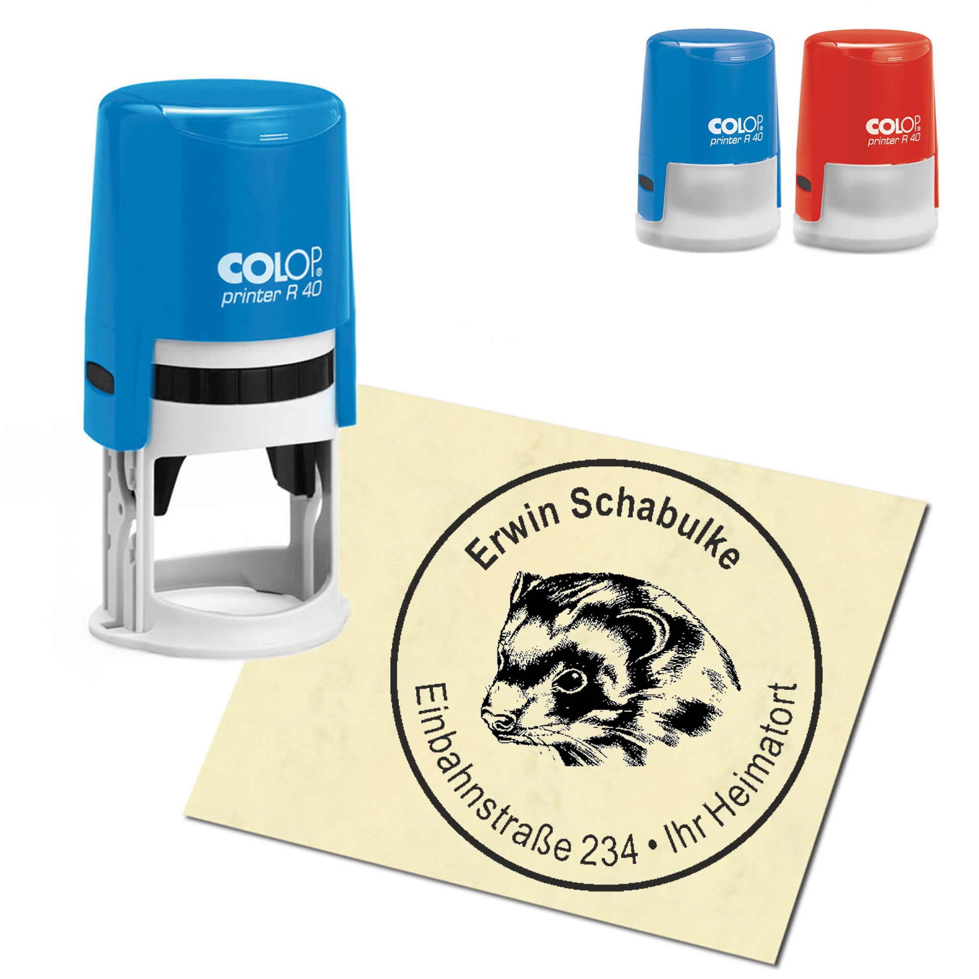 Stempel Adressstempel personalisiert - Frettchen - rund &empty; 40mm