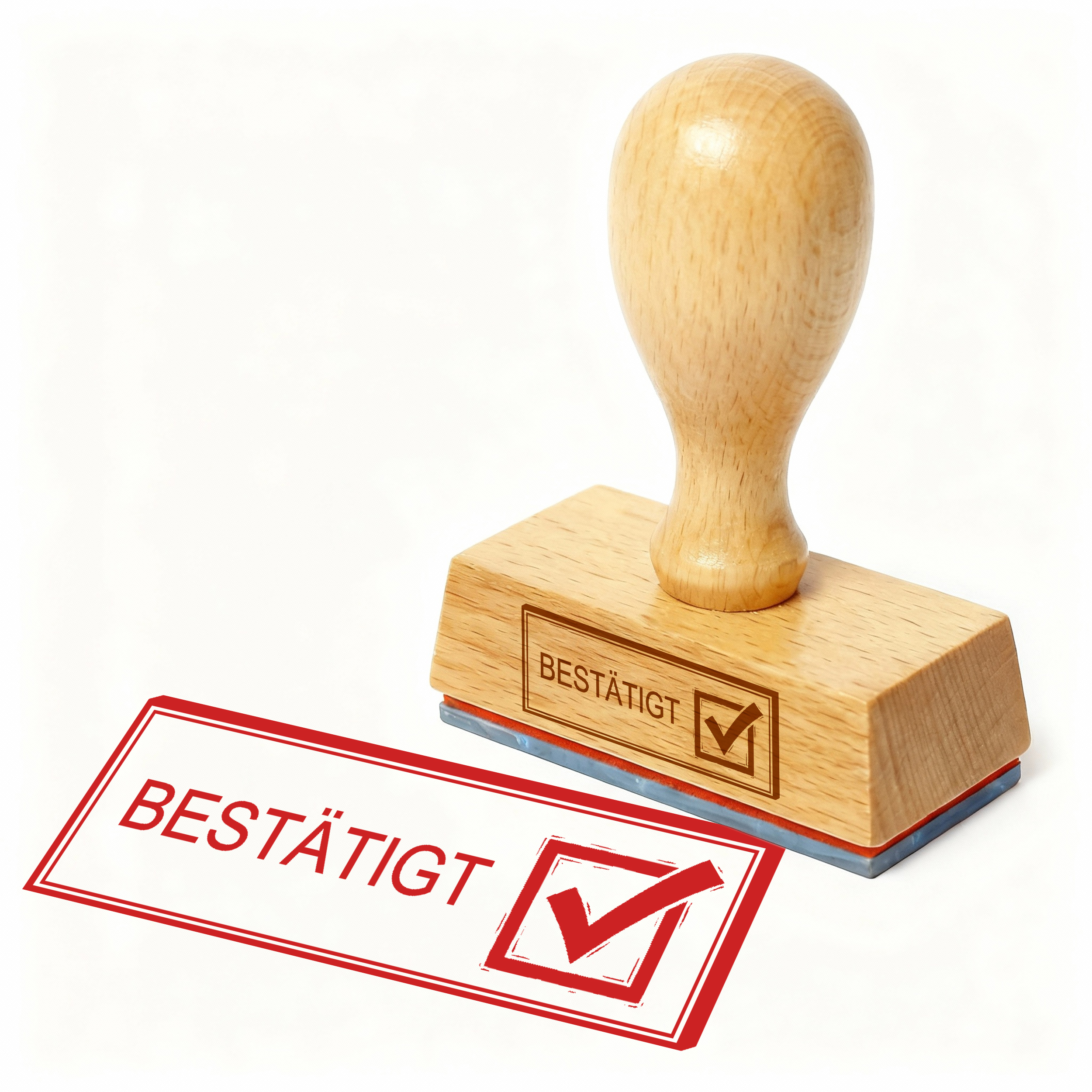 Bürostempel BESTÄTIGT Checkbox Stempel – Holzstempel 48x18 mm für Dokumente - genehmigt, freigegeben