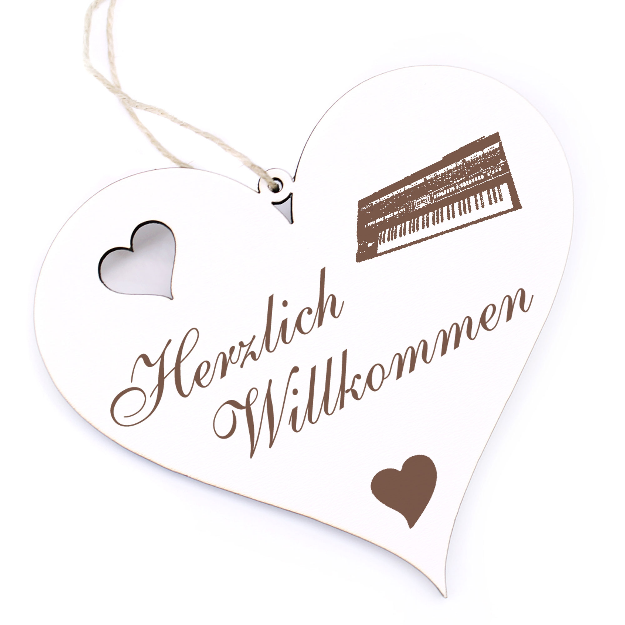 Herzlich Willkommen Schild - Keyboard - Deko Herz Holz