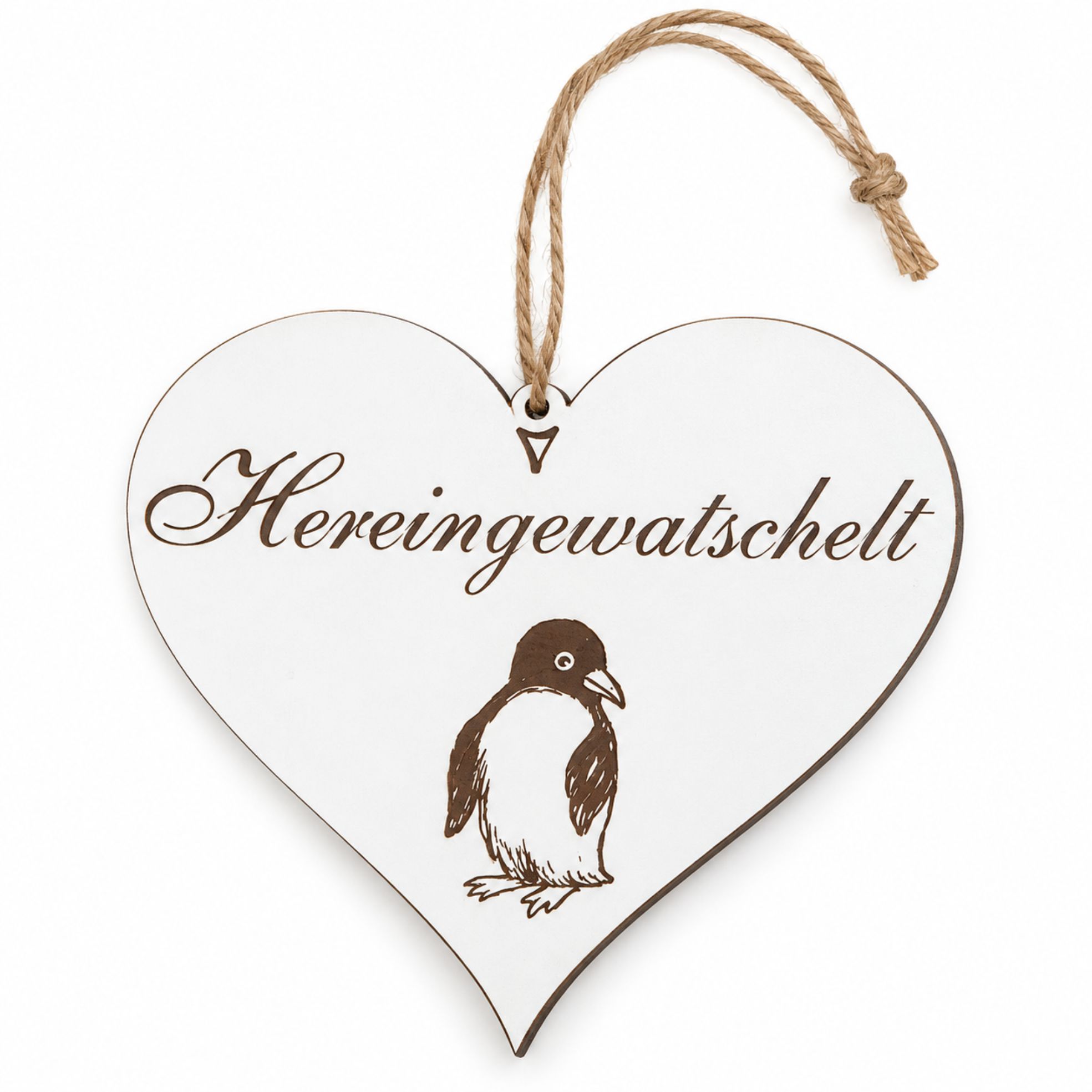 Pinguin Herzschild Hereingewatschelt 13x12 cm