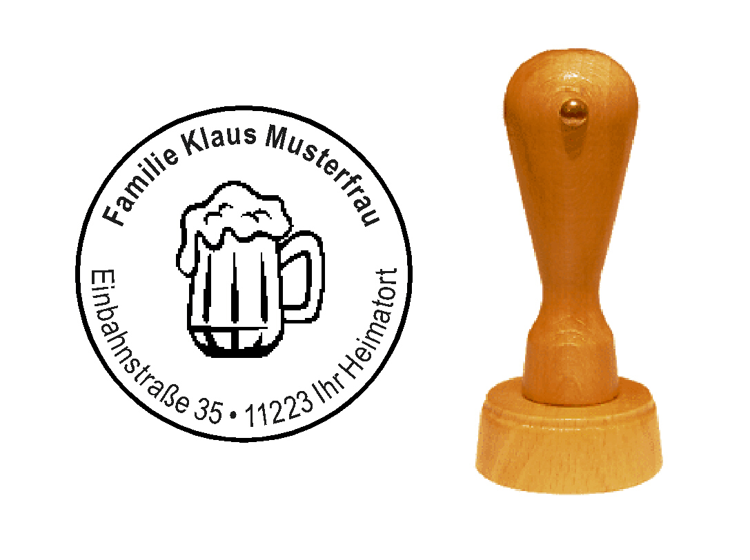 « Bier » Holzstempel mit persönlichem Wunschtext