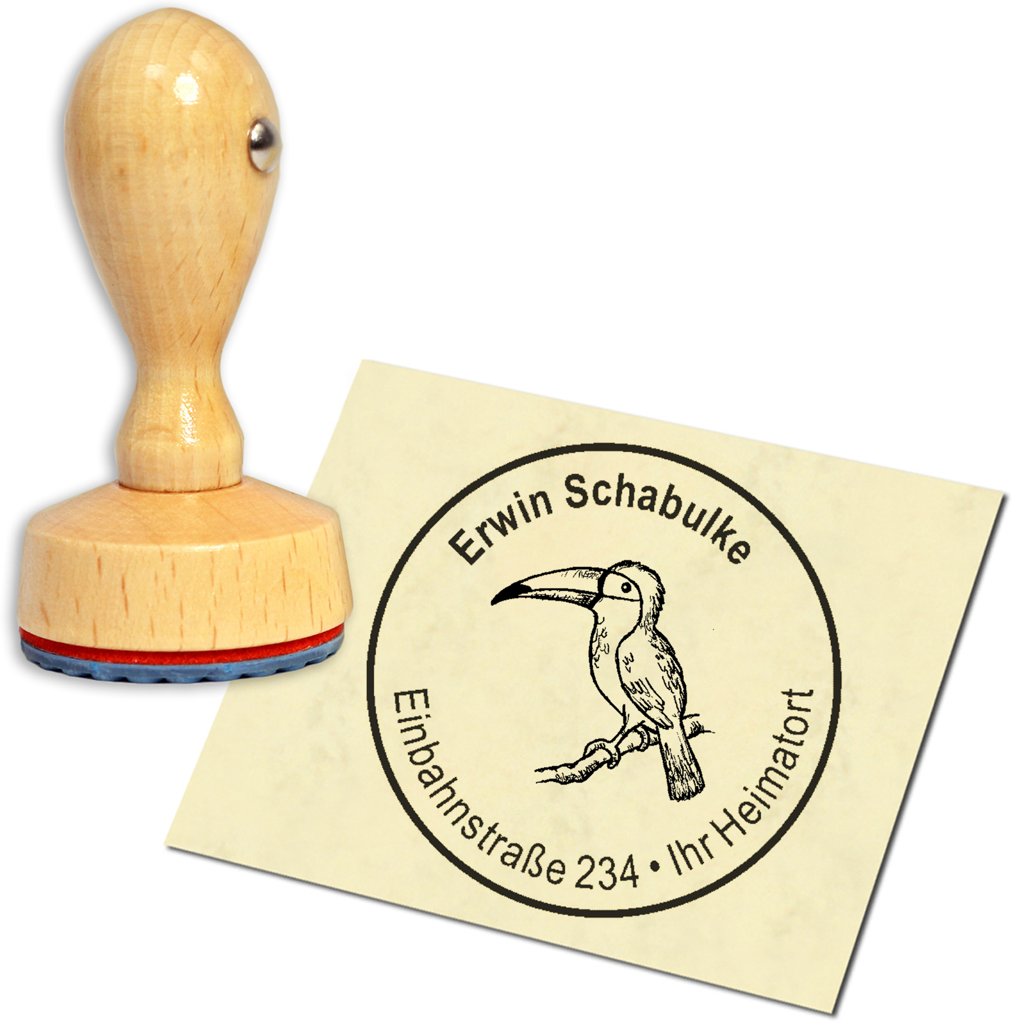 Stempel Adressstempel Holzstempel - Tukan - rund 40mm