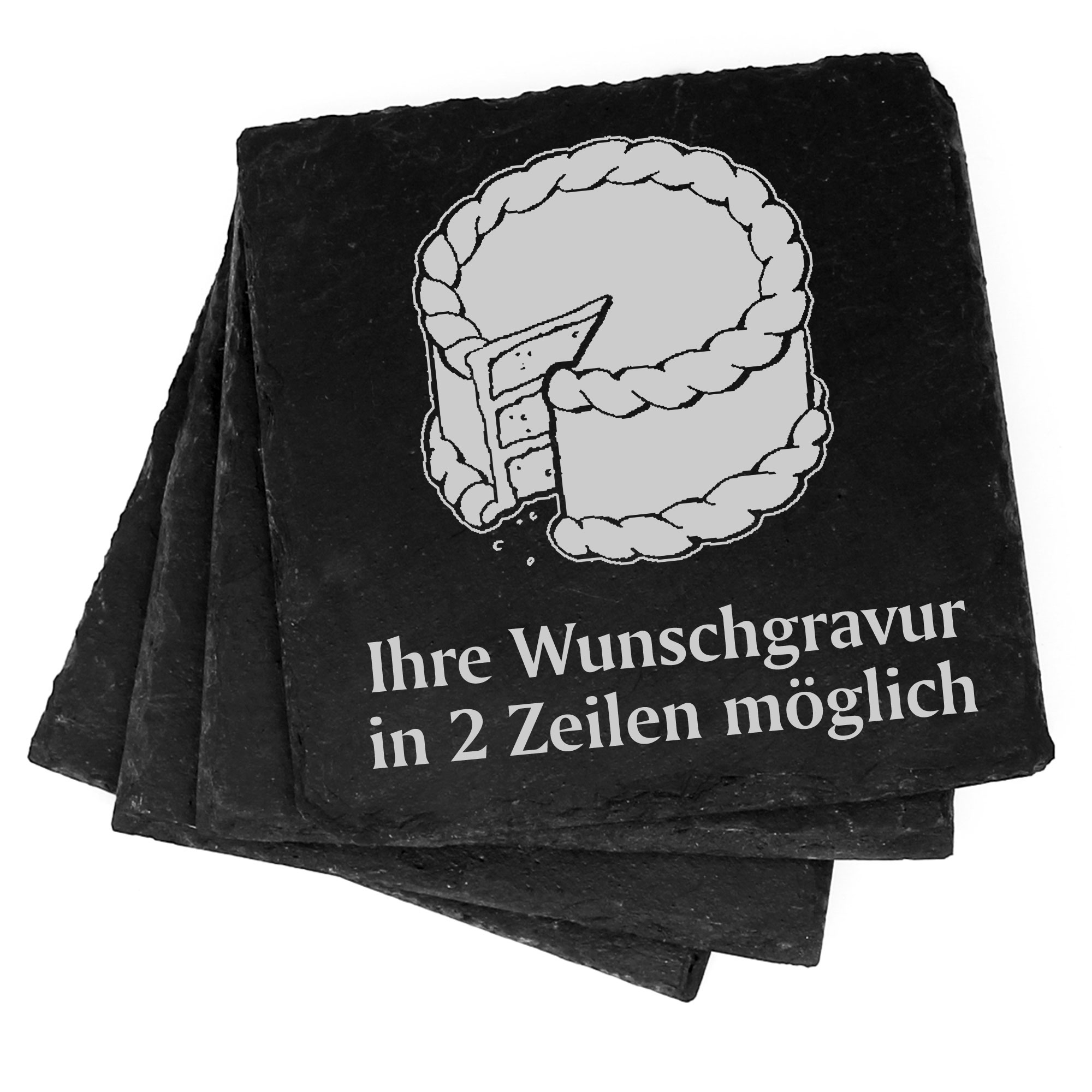 4x Torte Deko Schiefer Untersetzer Wunschgravur Set - 11 x 11 cm