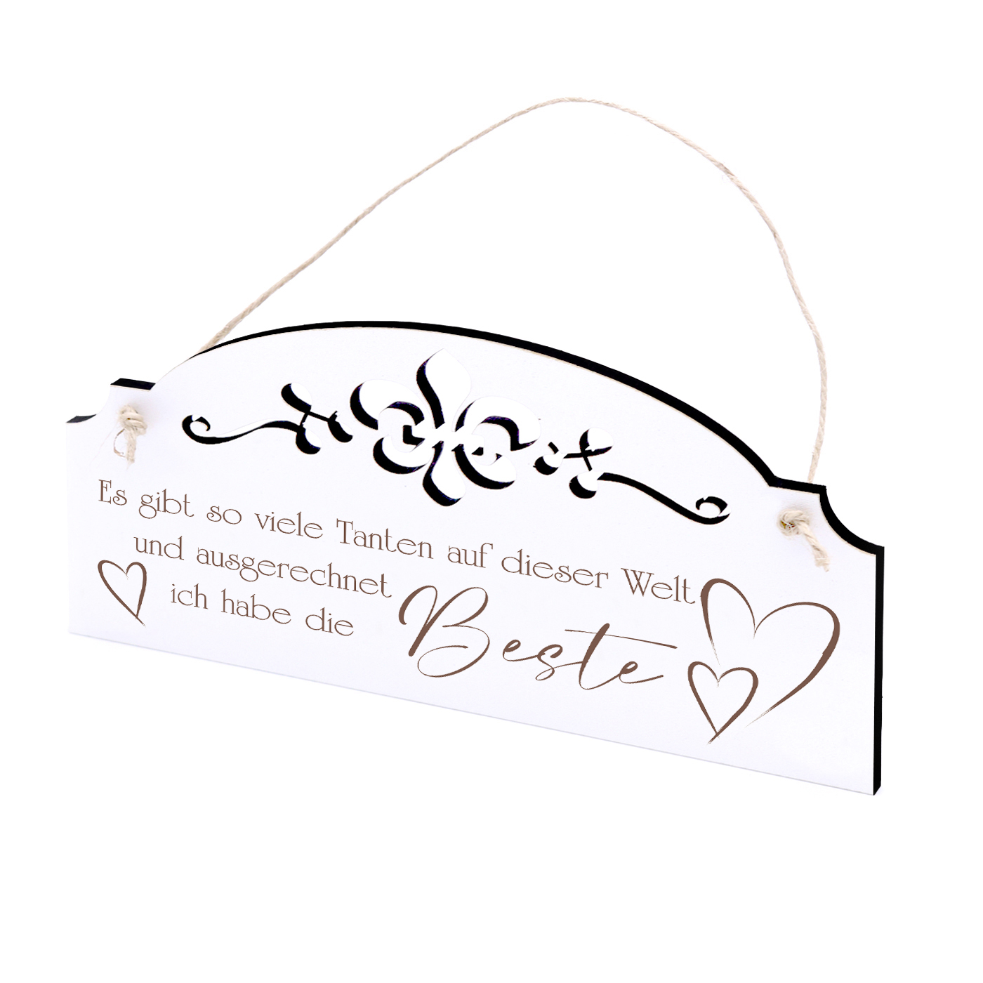 Schild Spruch Beste Tante der Welt - Vintage Türschild mit Ornamenten 20x10cm