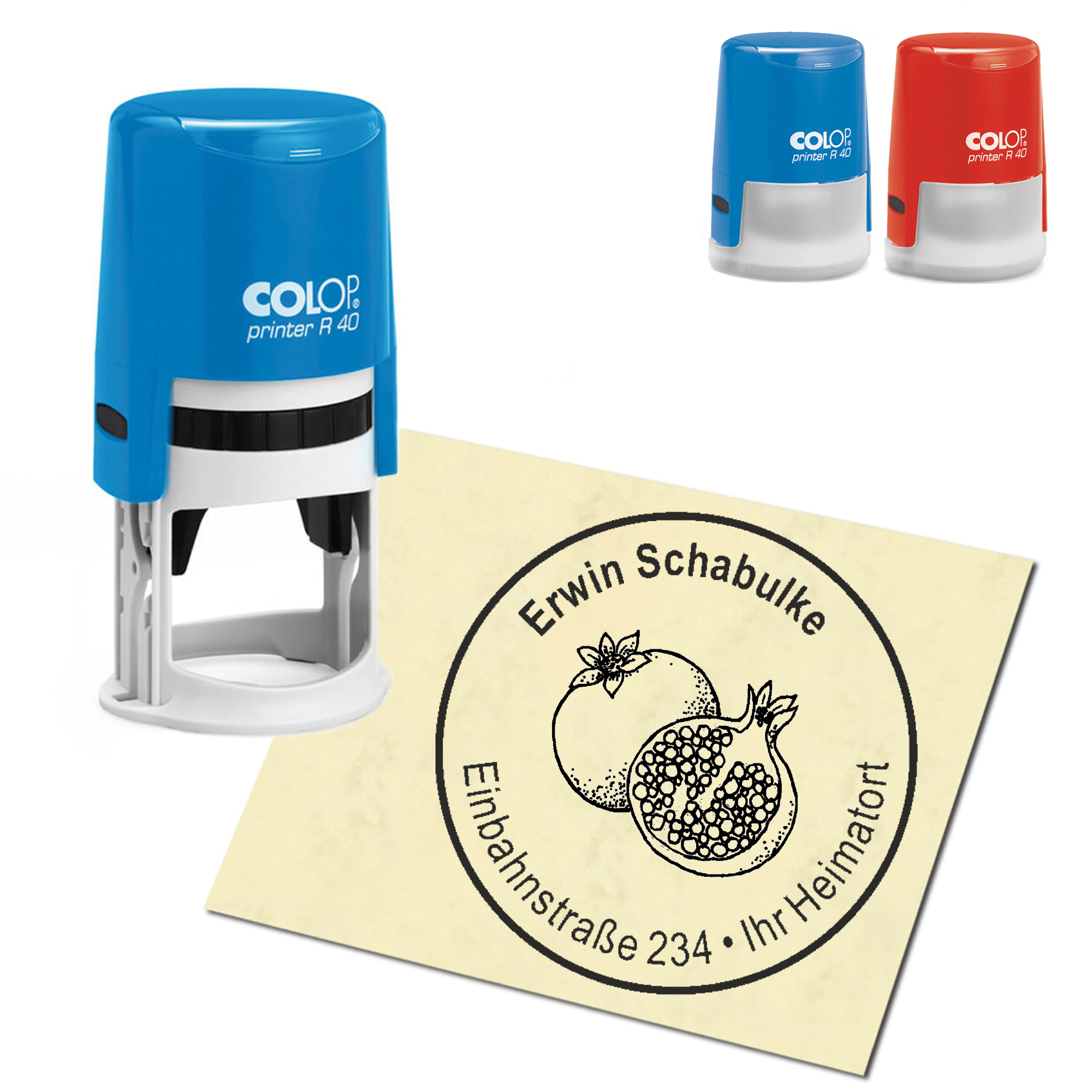 Stempel Adressstempel personalisiert - Granatapfel - rund &empty; 40mm