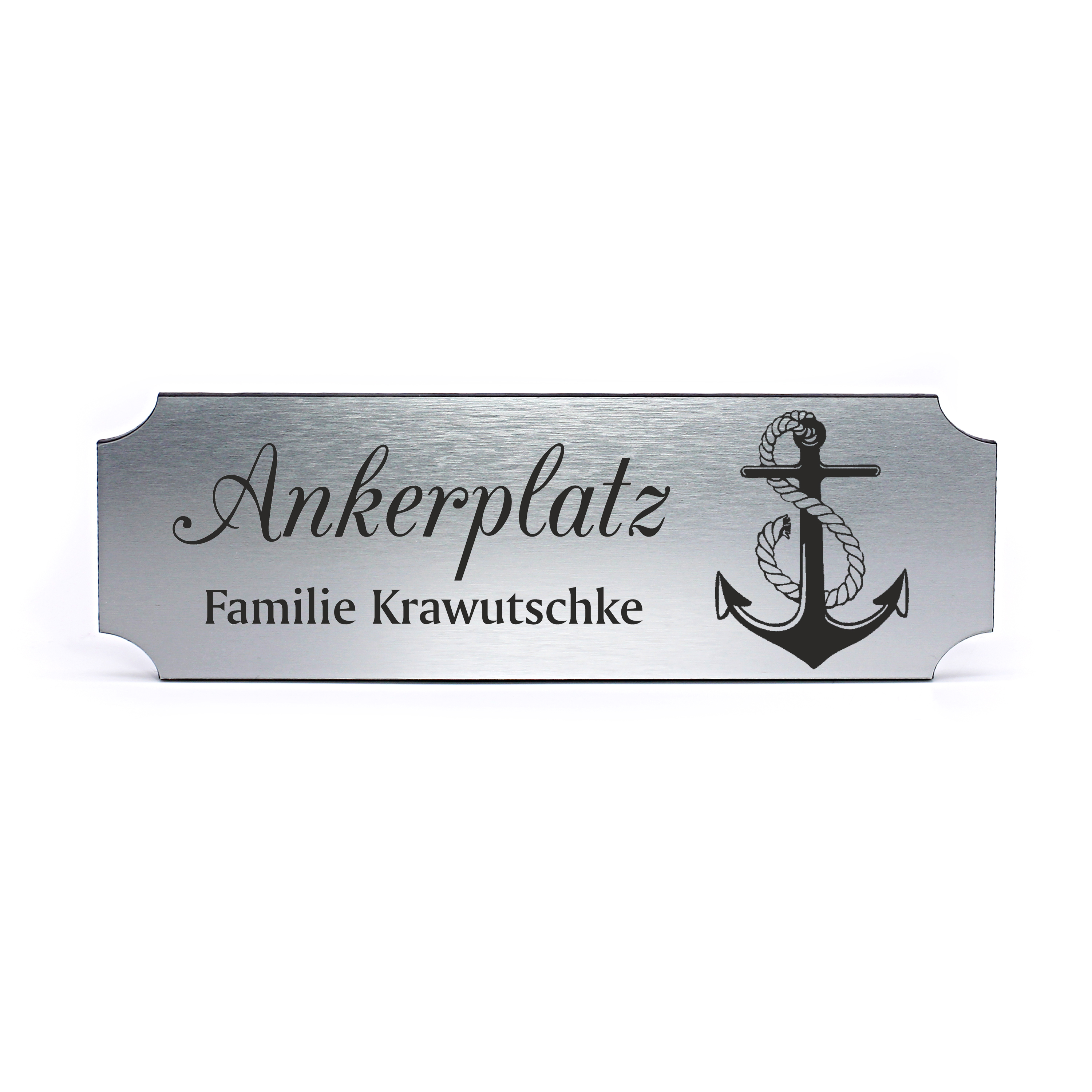 Schild personalisiert Ankerplatz mit Anker Motiv - Name Familienname Türschild selbstklebend silber graviert 15 x 5 cm 