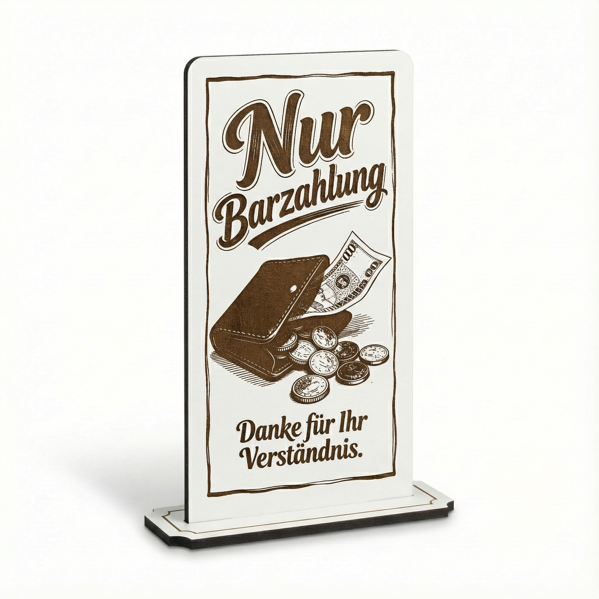 Aufsteller Schild „Nur Barzahlung“ – Tischaufsteller 10x20 cm inkl. Standfuß