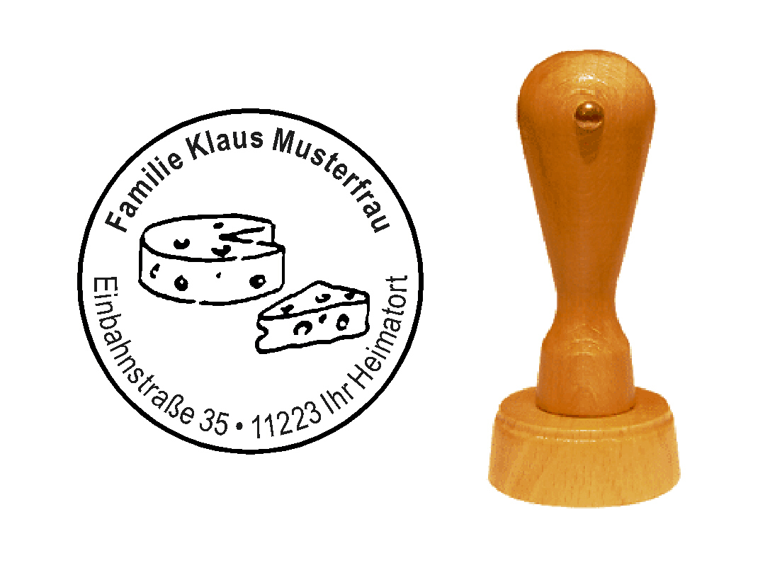 « Käse » Holzstempel mit persönlichem Wunschtext