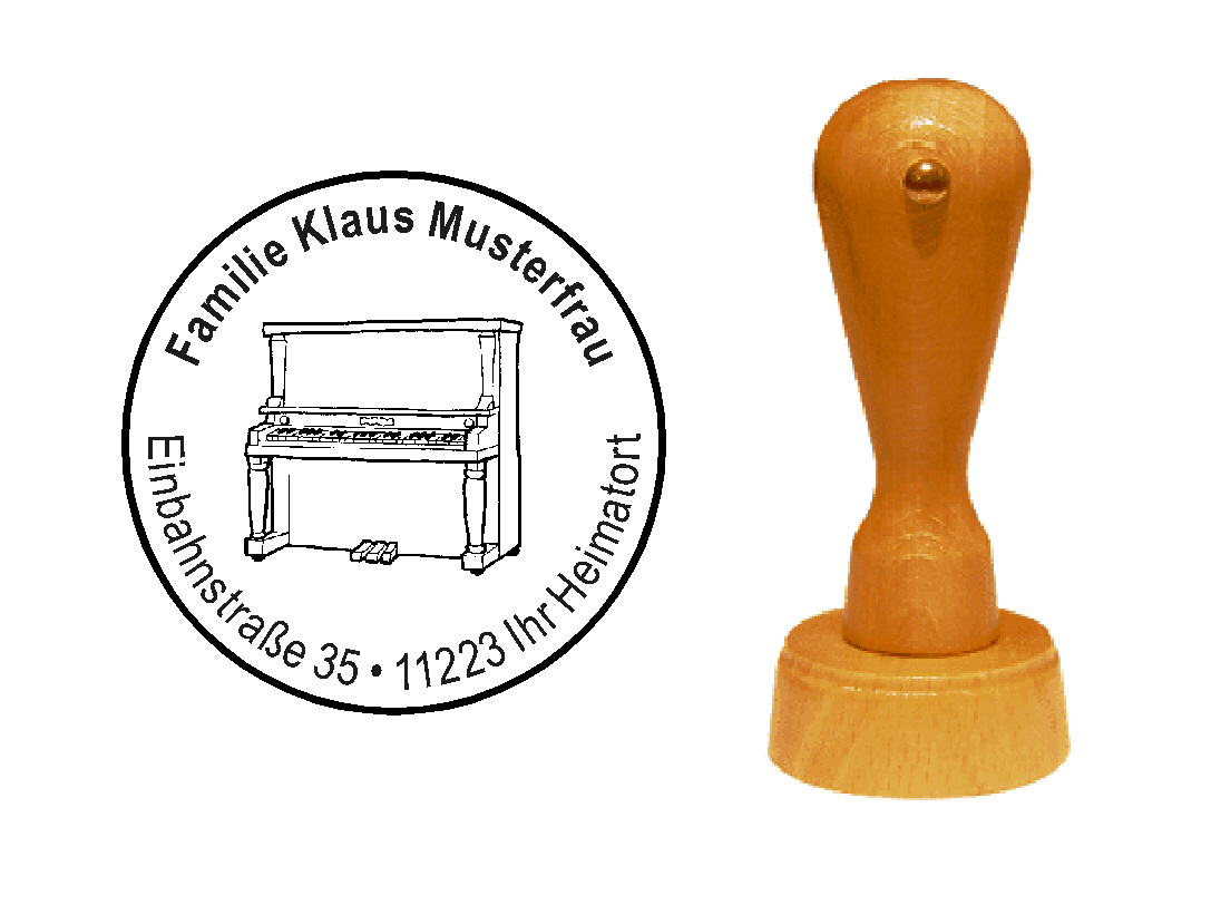 « Klavier » Holzstempel mit persönlichem Wunschtext