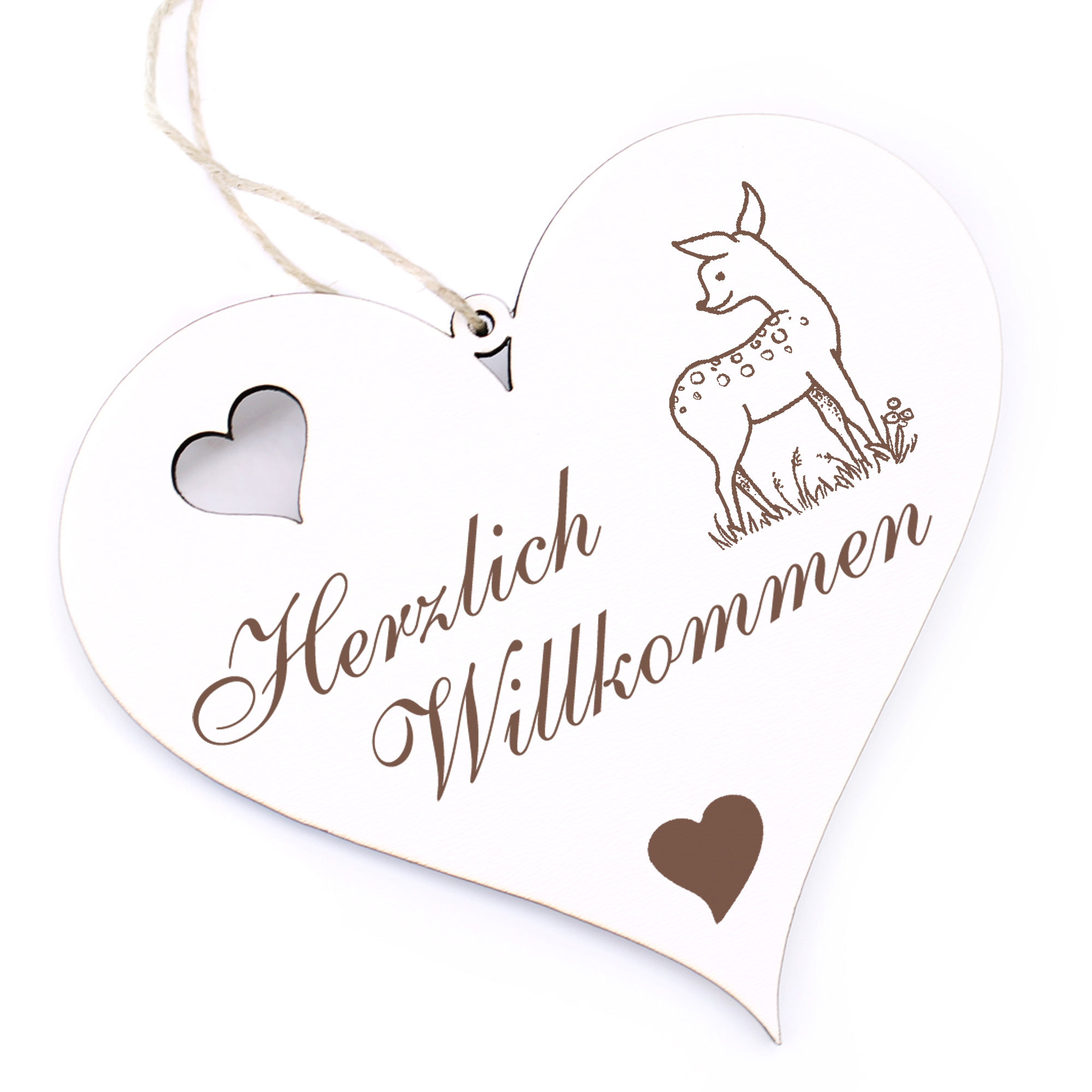 Herzlich Willkommen Schild - niedliches Reh Rehkitz - Deko Herz Holz
