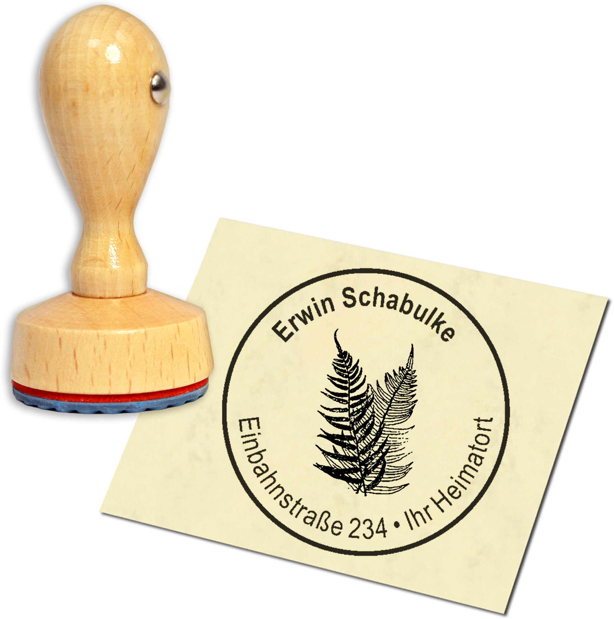 Stempel Adressstempel Holzstempel - Farn - rund 40mm