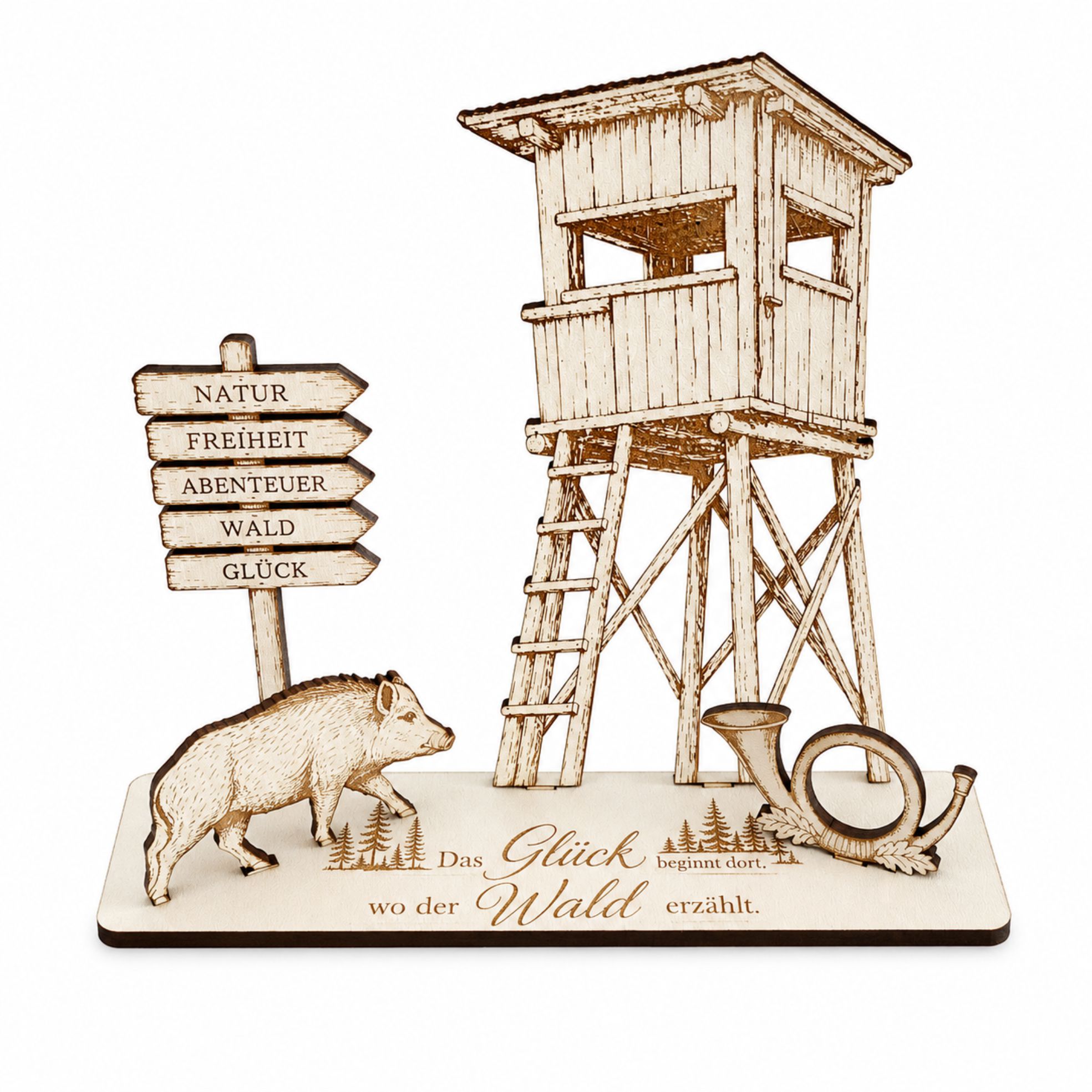 Geldgeschenk für Jäger & Förster – mit Hochsitz, Wildschwein, Jagdhorn & Wegweiser 15 x 12 cm