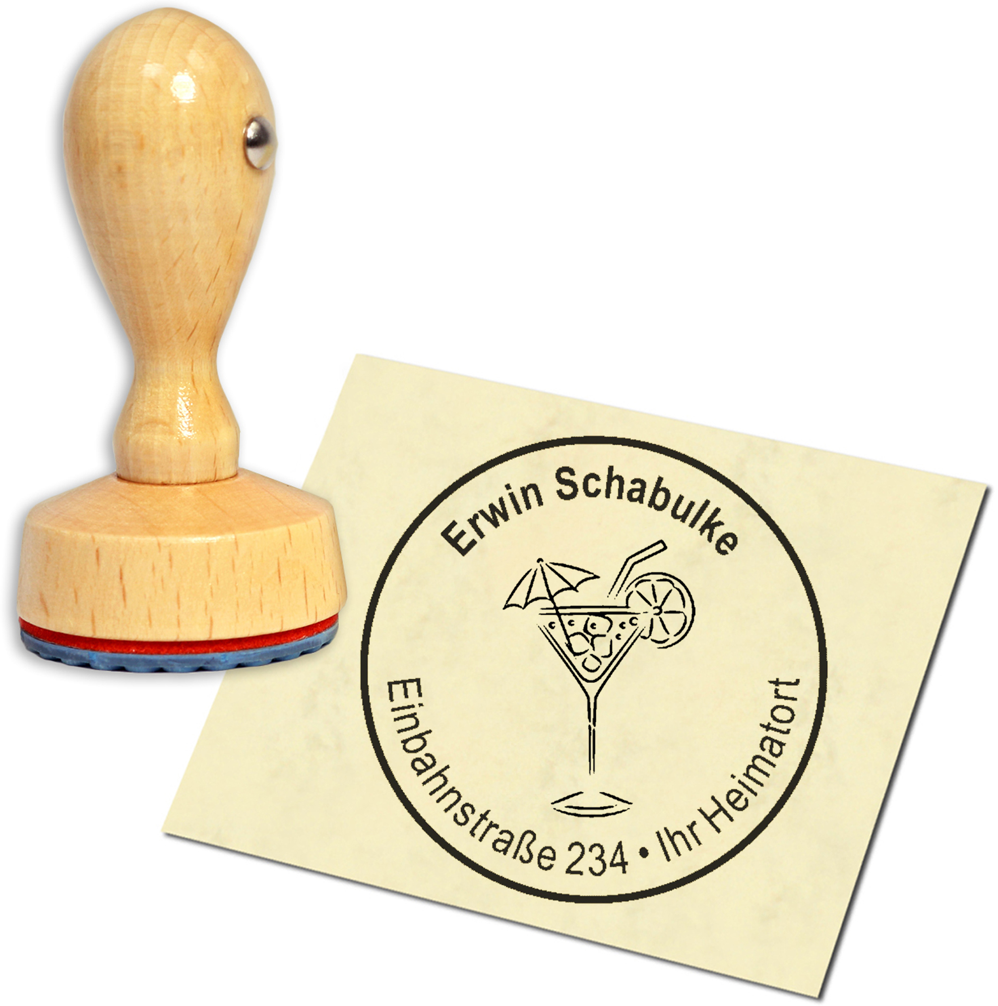 Stempel Adressstempel Holzstempel - Cocktail - rund 40mm