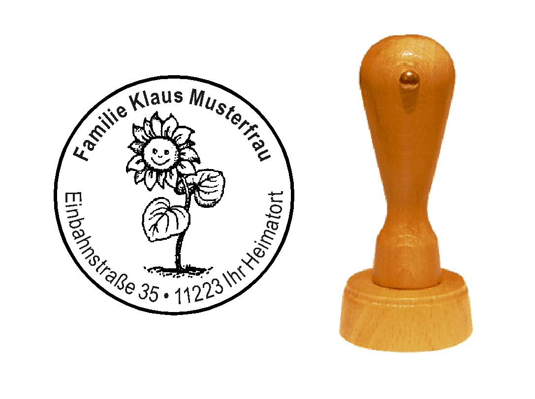 « Sonnige Sonnenblume » Holzstempel mit persönlichem Wunschtext