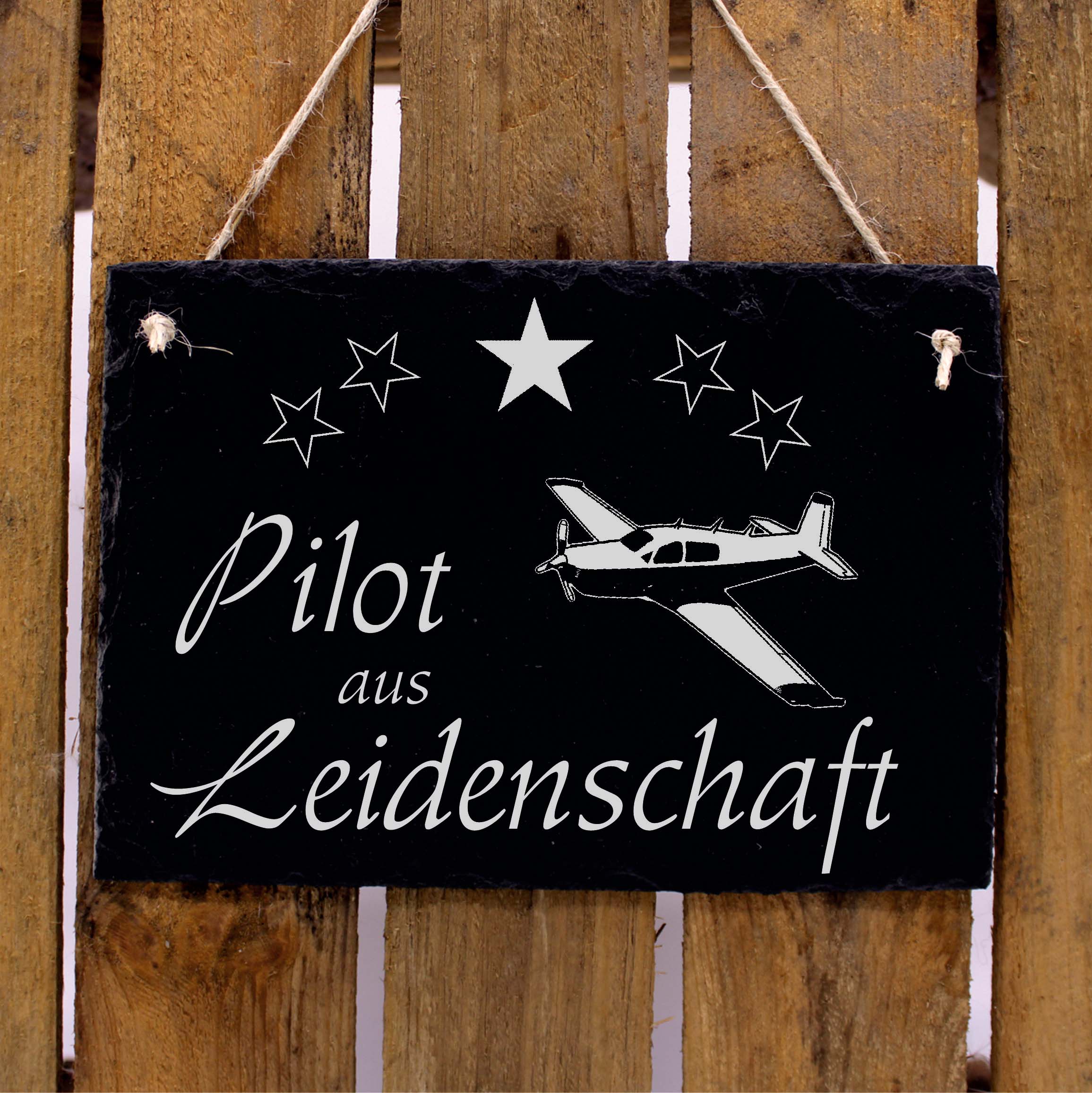 Schiefertafel Pilot aus Leidenschaft - Propeller Flugzeug 22x16 cm