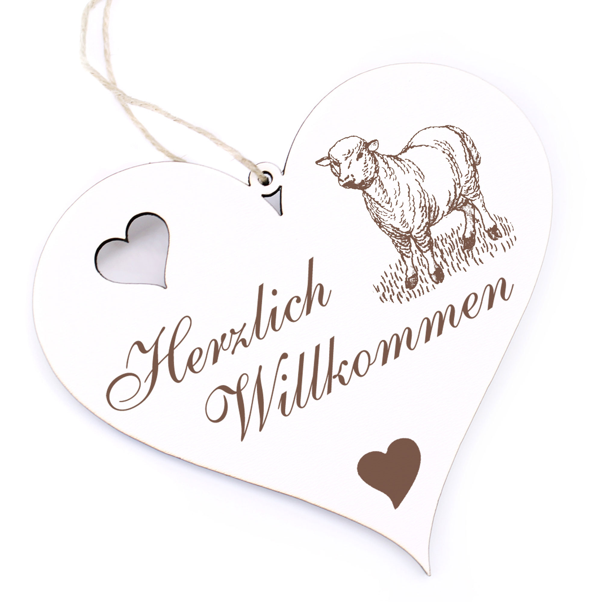 Herzlich Willkommen Schild - Schaf - Deko Herz Holz