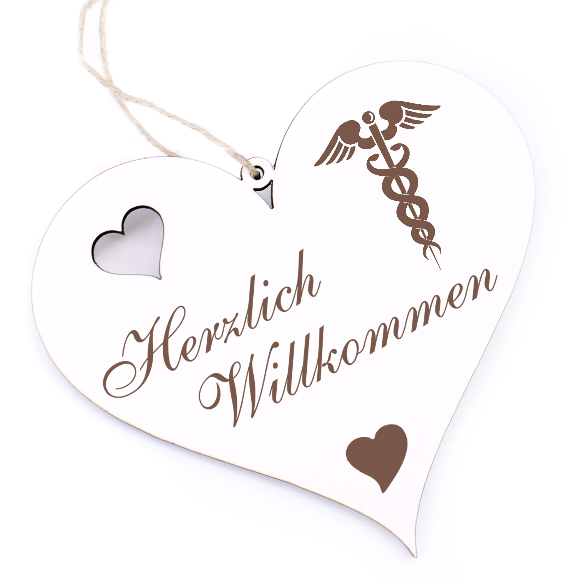 Herzlich Willkommen Schild - Hermesstab - Deko Herz Holz