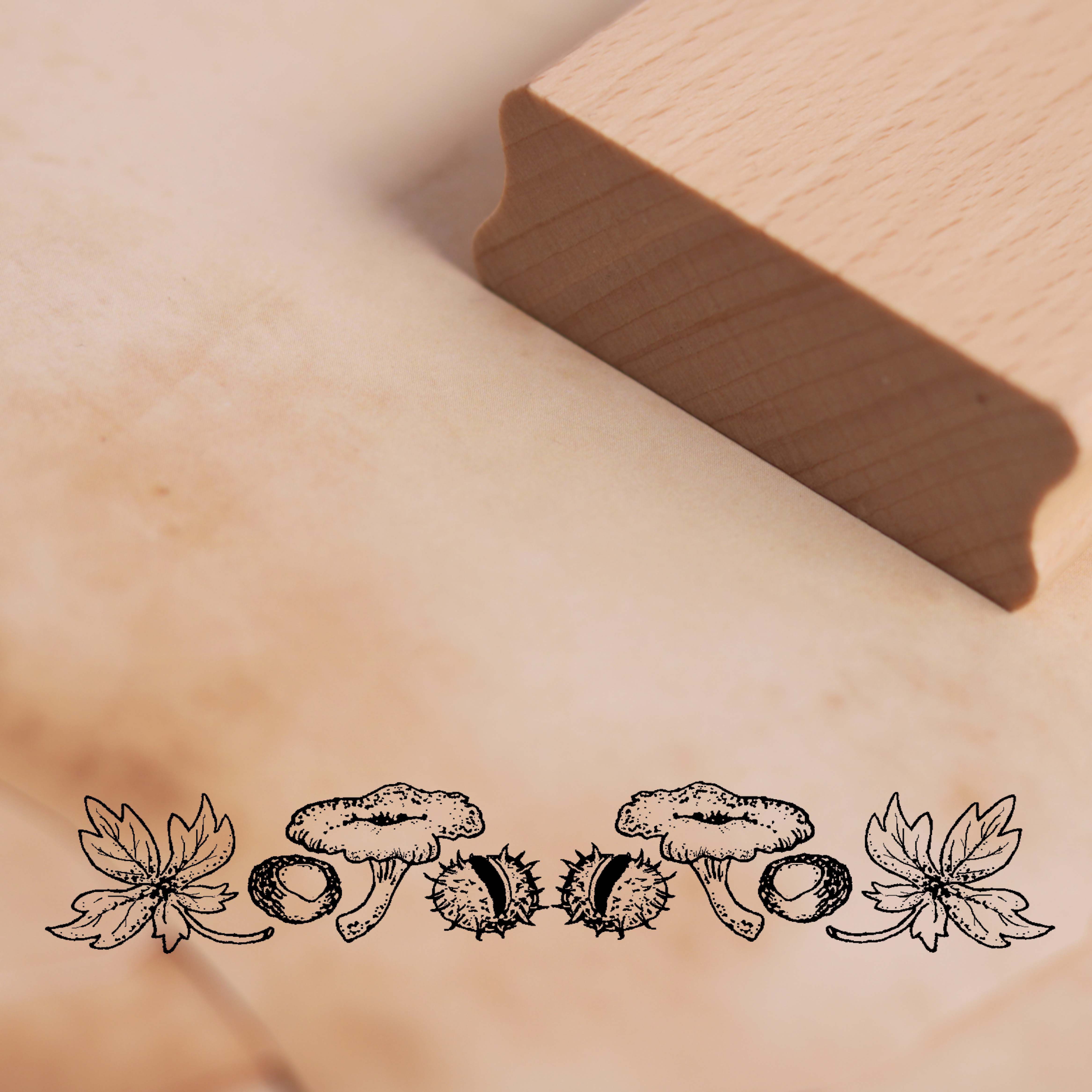 Motivstempel Herbst Pilze Kastanien Bordüre Stempel 98mm x 18mm