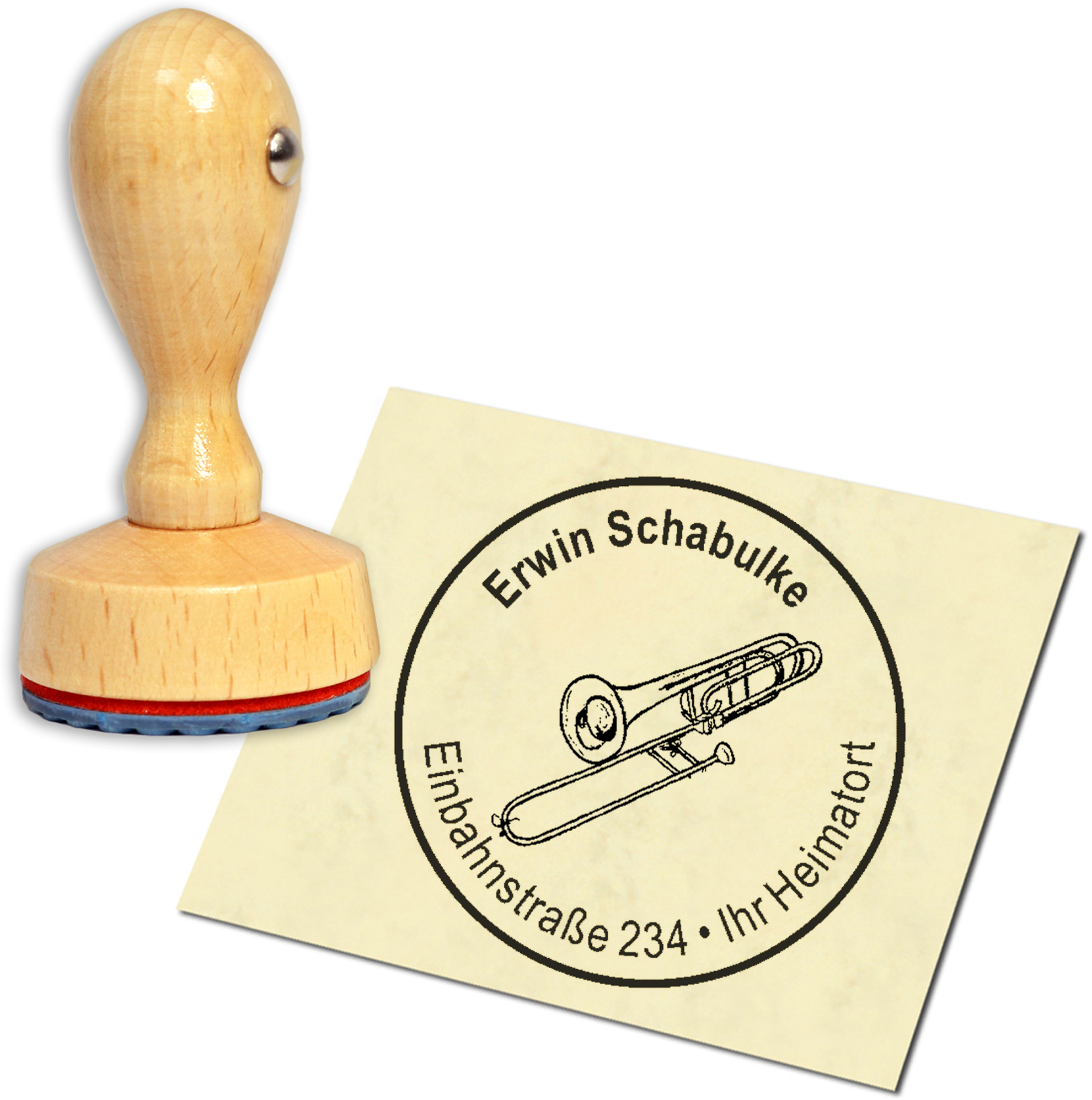 Stempel Adressstempel Holzstempel - Posaune - rund 40mm