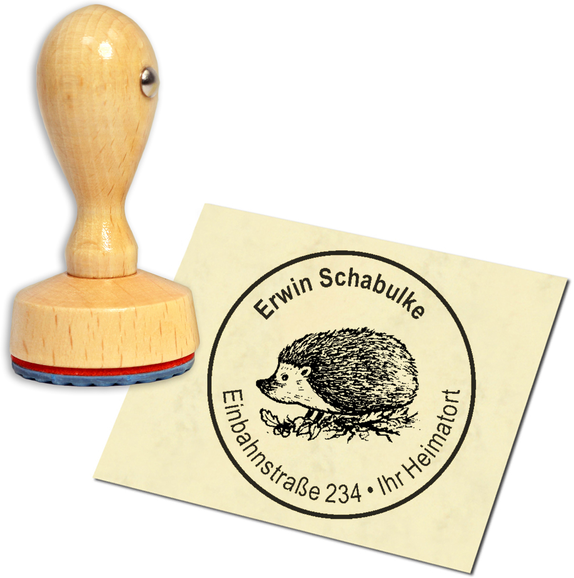Stempel Adressstempel Holzstempel - Igel auf Wiese - rund 40mm