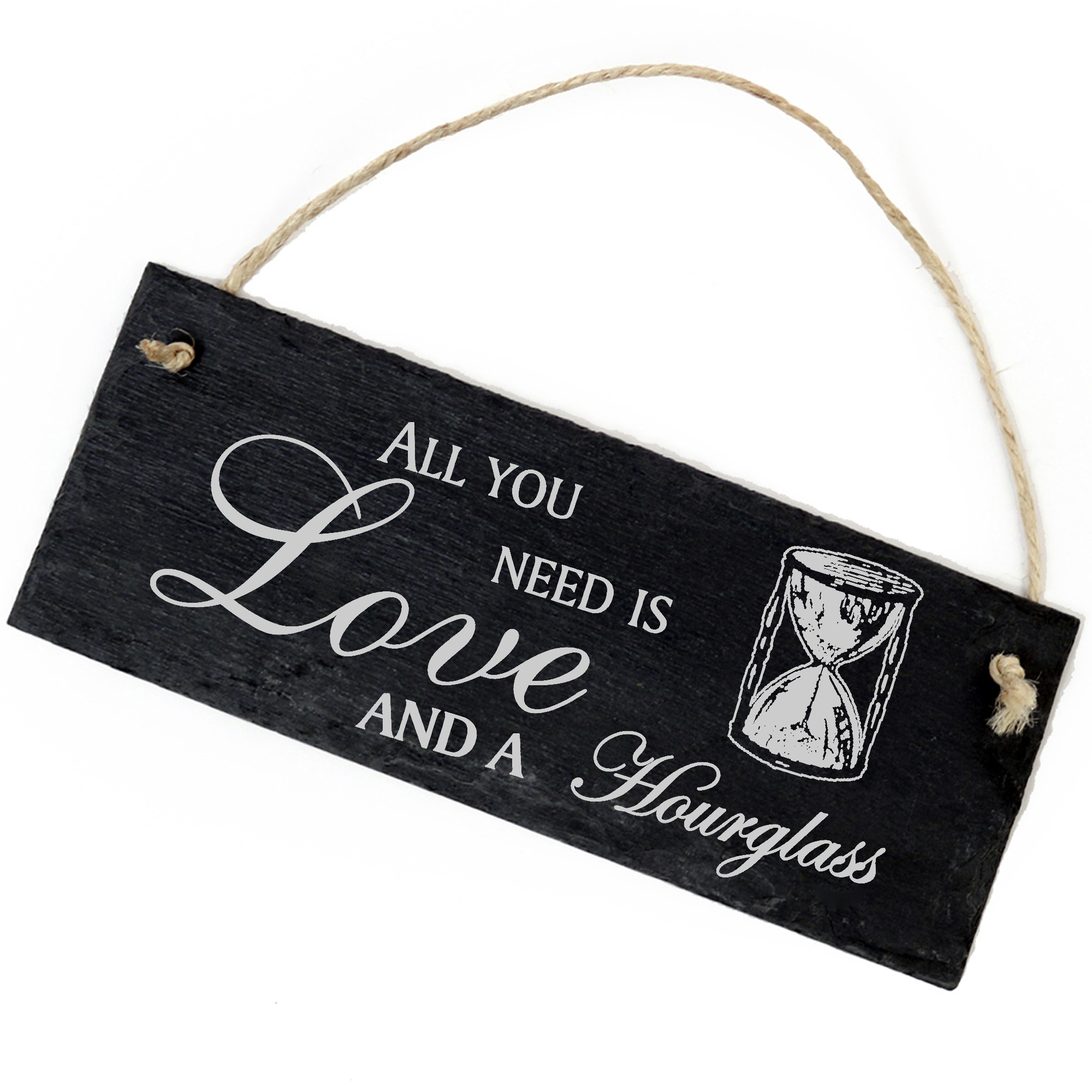 Schiefertafel Deko Sanduhr Schild 22 x 8 cm - All you need is Love and a Hourglass