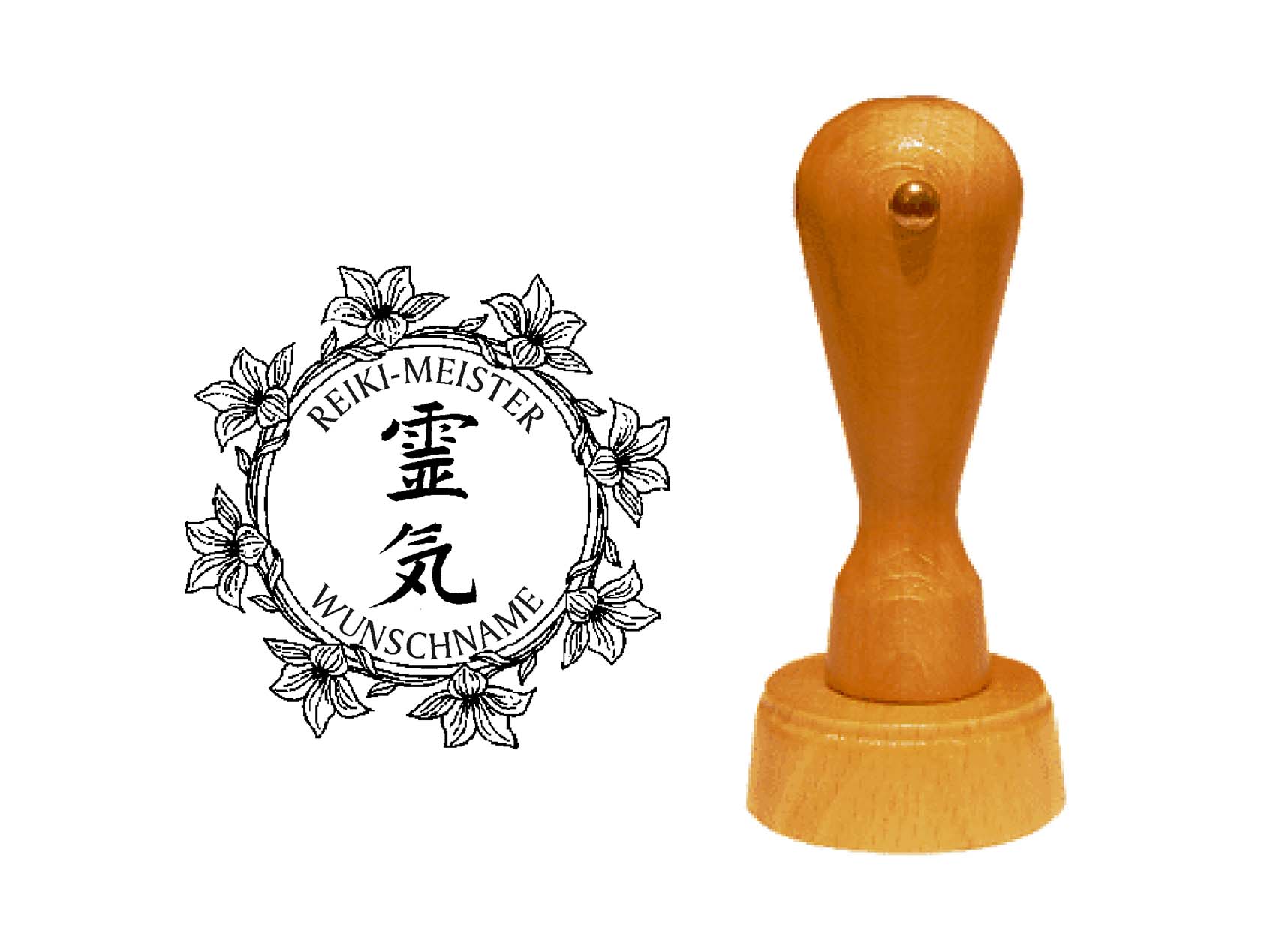 Stempel Reiki 2 Holzstempel Reiki-Meisterin mit persönlichem Wunschtext