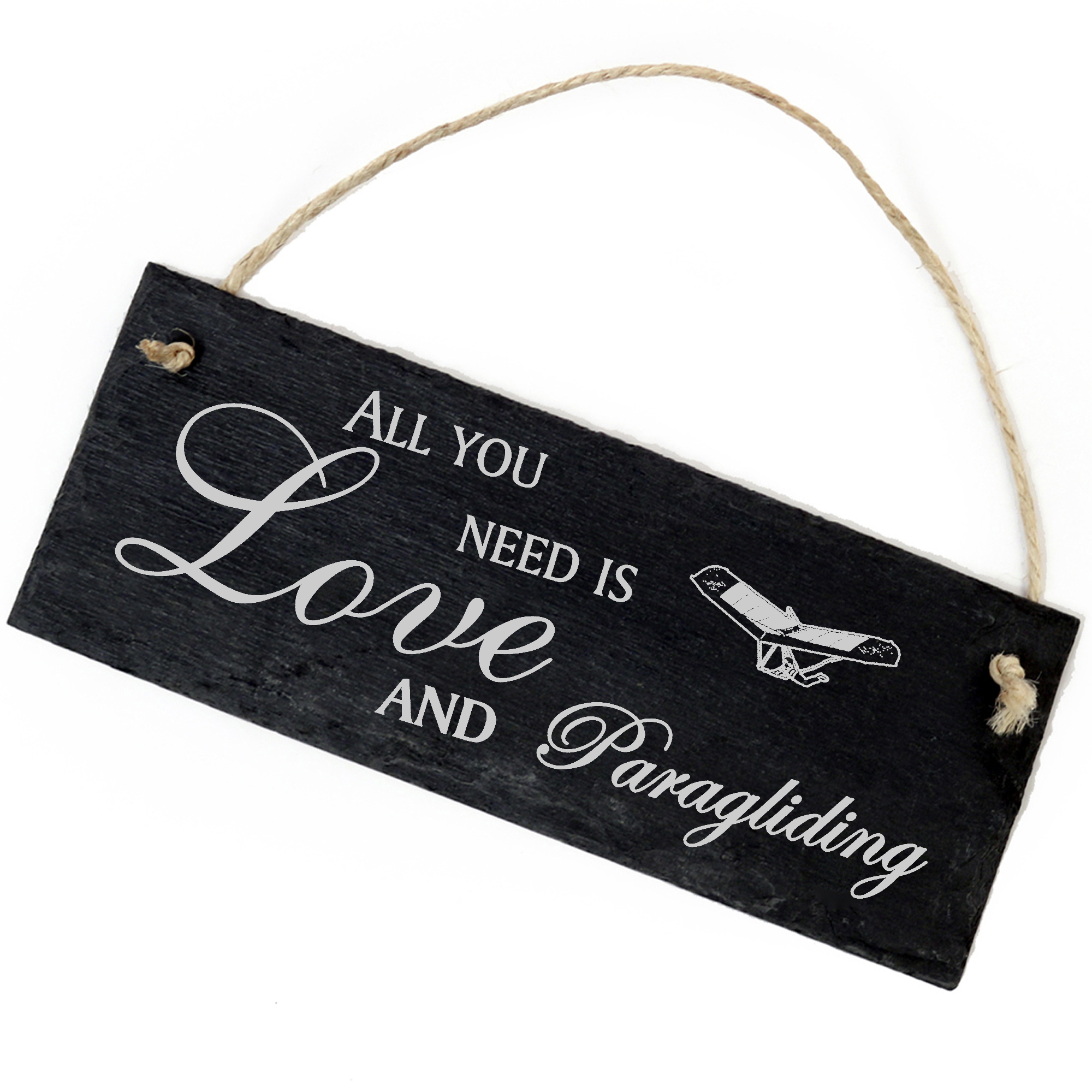Schiefertafel Deko Paraglider Schild 22 x 8 cm - All you need is Love and Paragliding