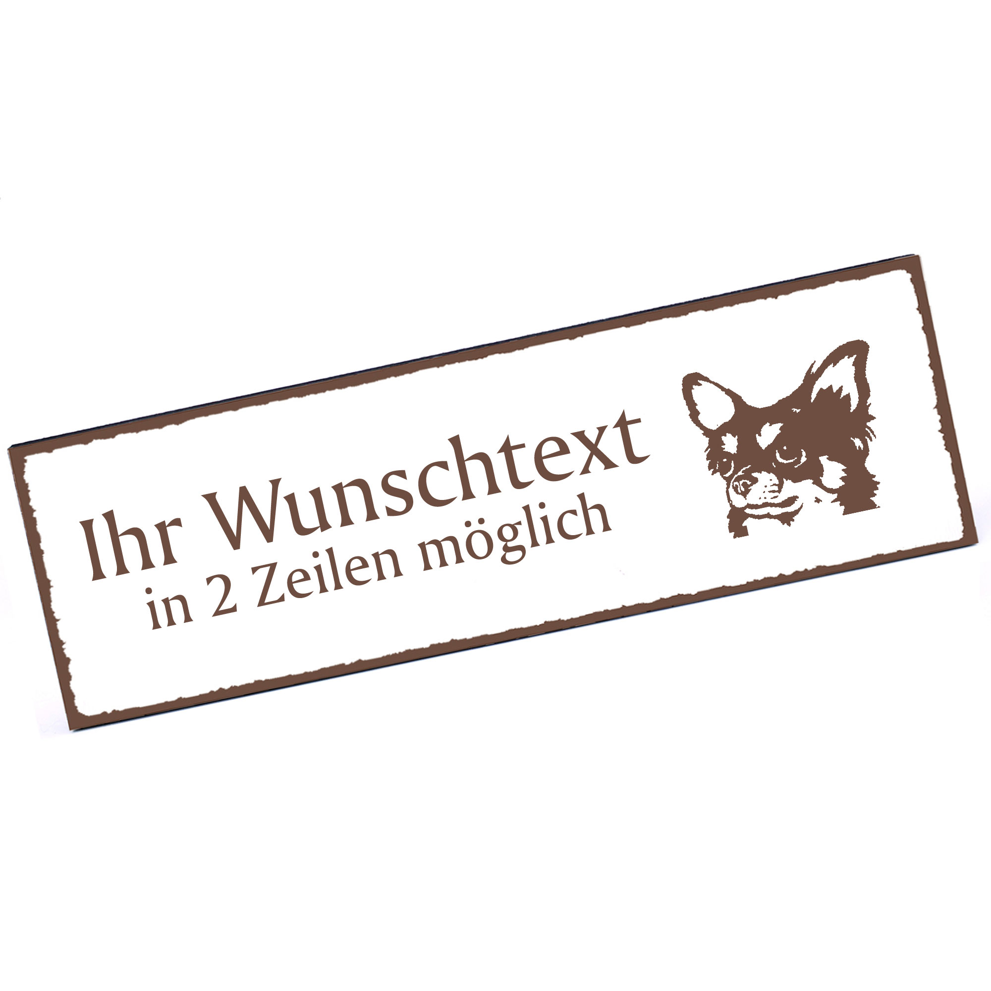 Türschild Langhaar Chihuahua Kopf  Namensschild personalisiert mit Gravur - 150mm x 50mm - selbstkle