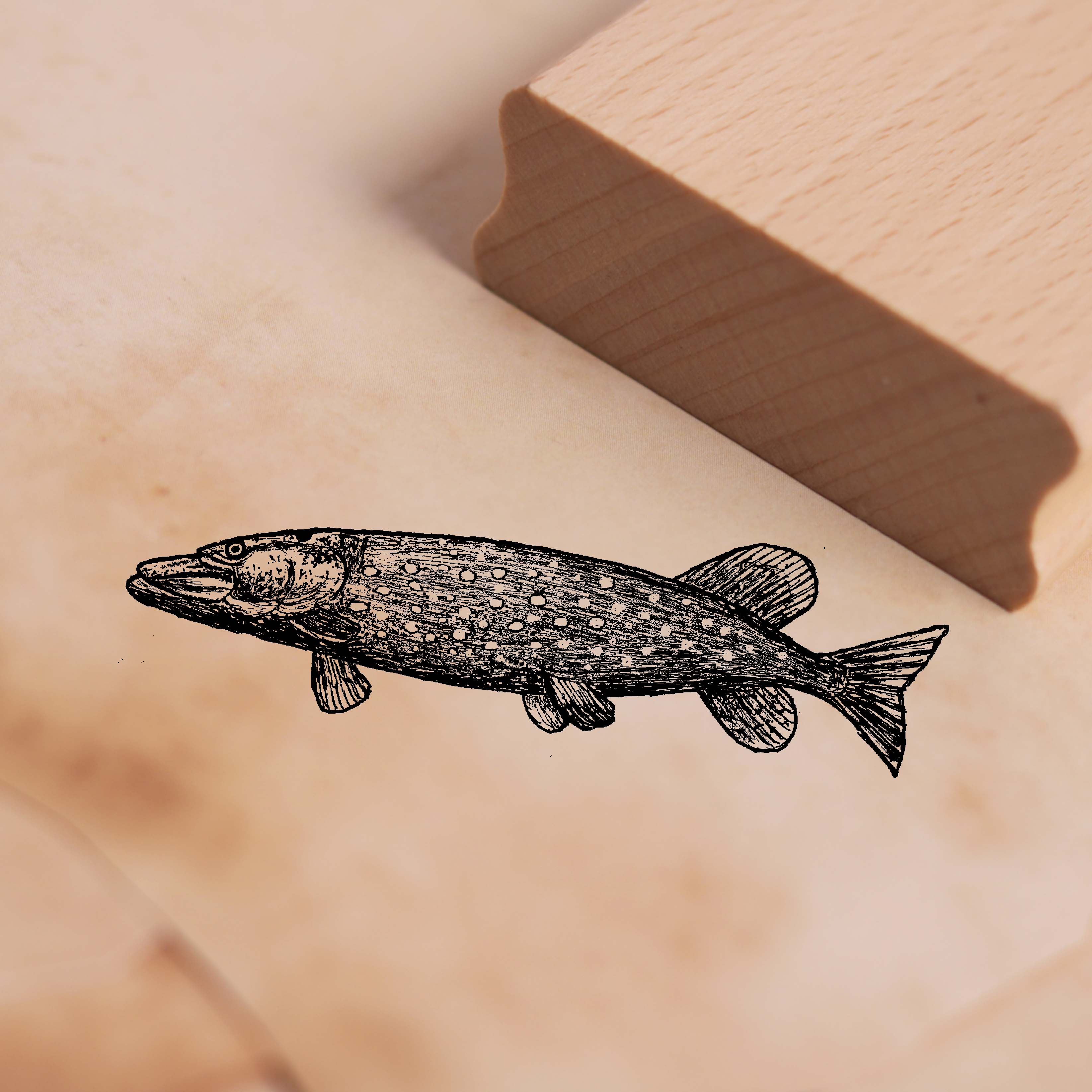Motivstempel Hecht - Stempel Fisch Holzstempel 58 x 18 mm