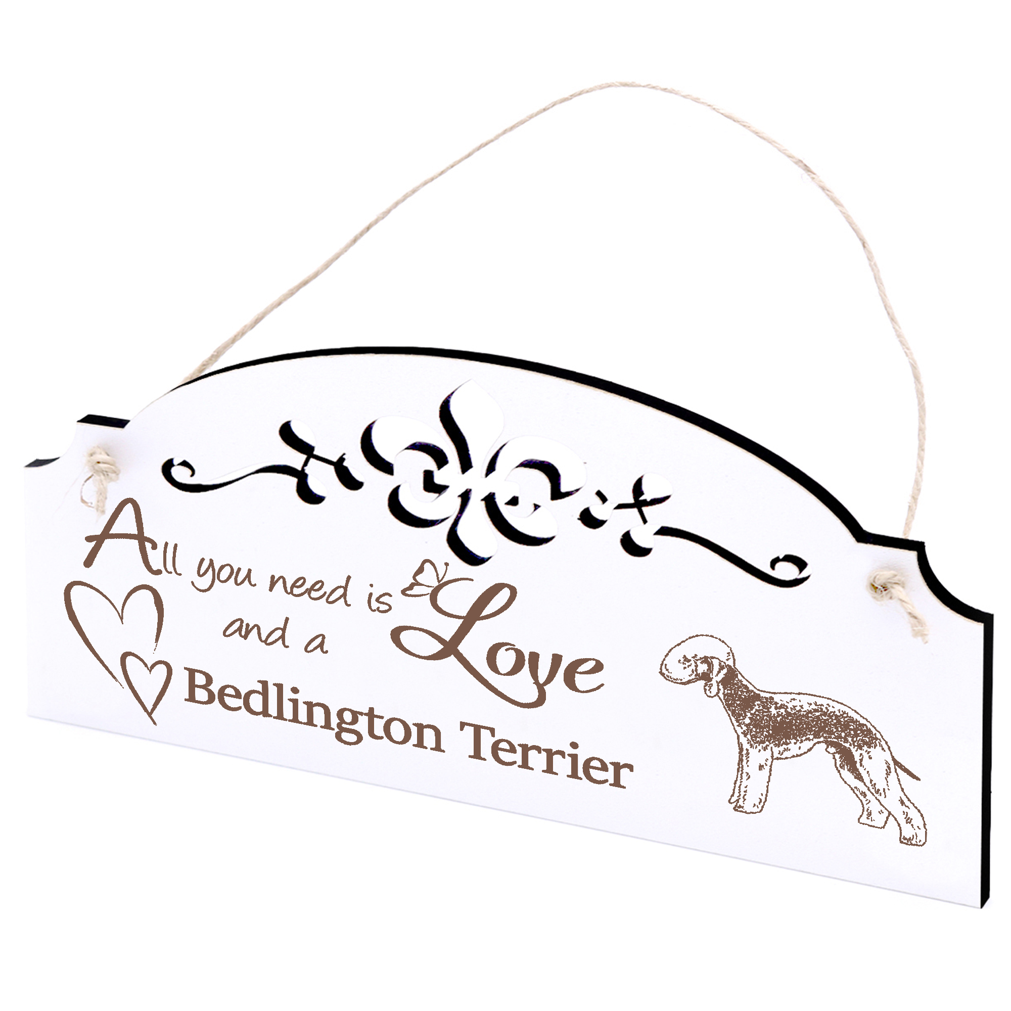 Schild Bedlington Terrier Deko 20x10cm - All you need is Love and a Bedlington Terrier - Holz