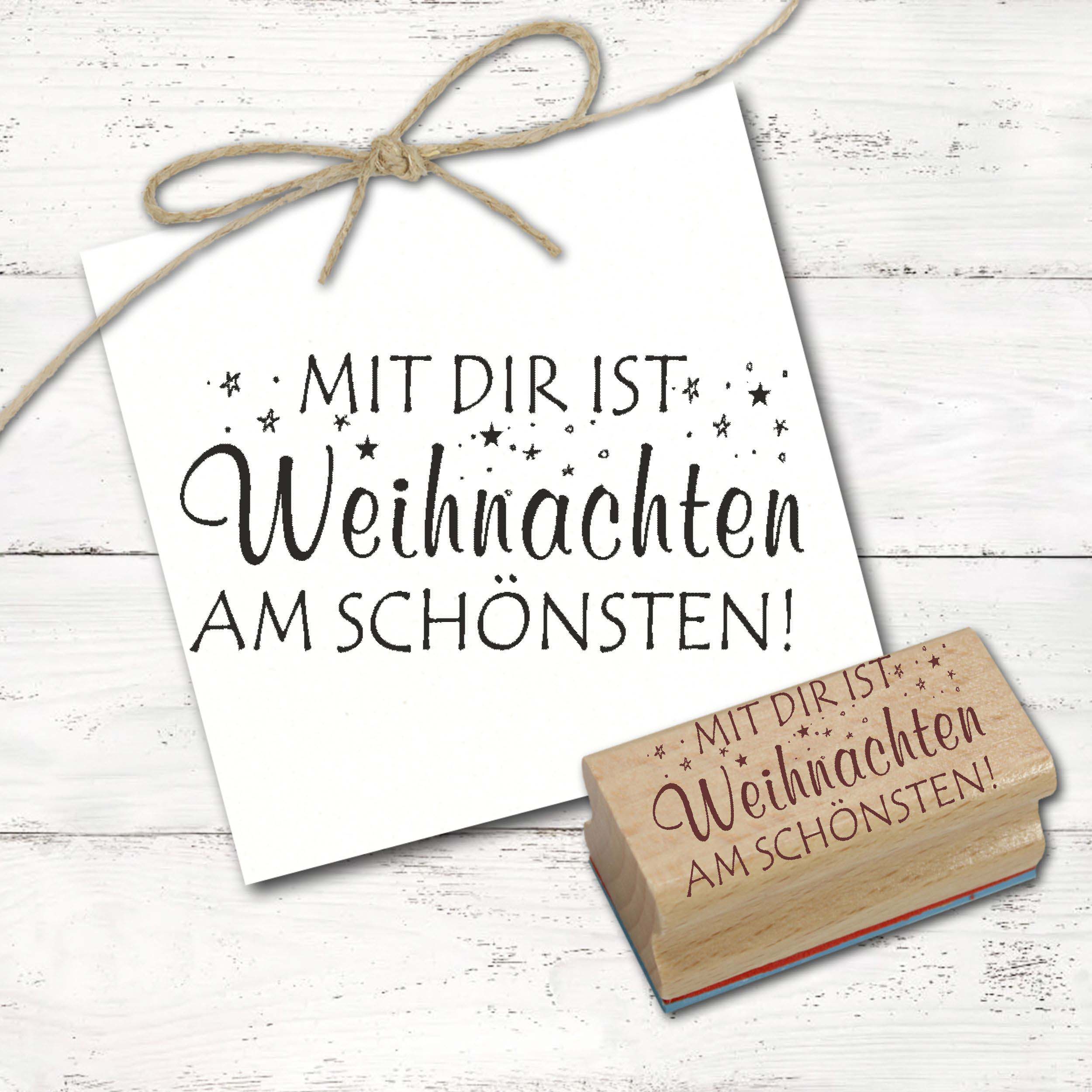 Motivstempel Mit dir ist Weihnachten am schönsten - Stempel Holzstempel 58 mm x 28 mm