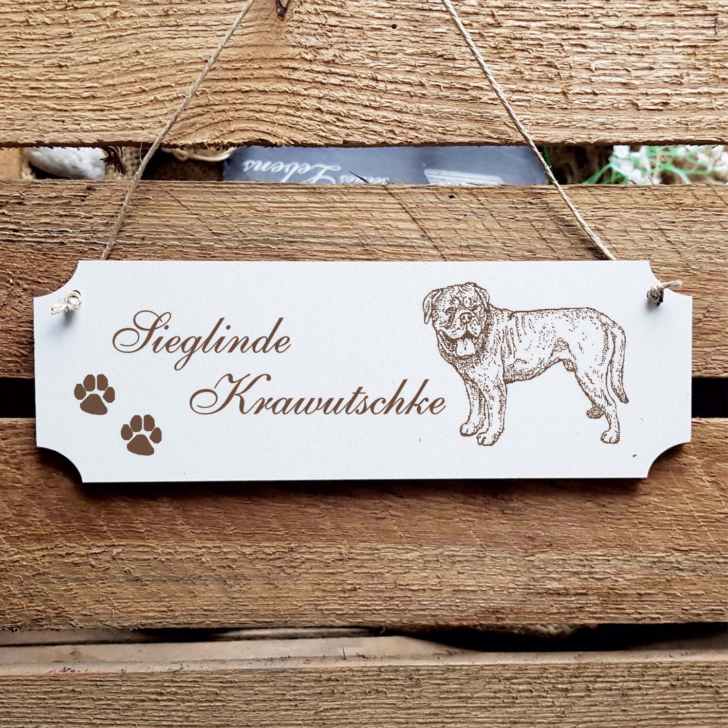 Schild « Dogue de Bordeaux » Namensschild Türschild zum Anhängen - 20 x 6,7 cm