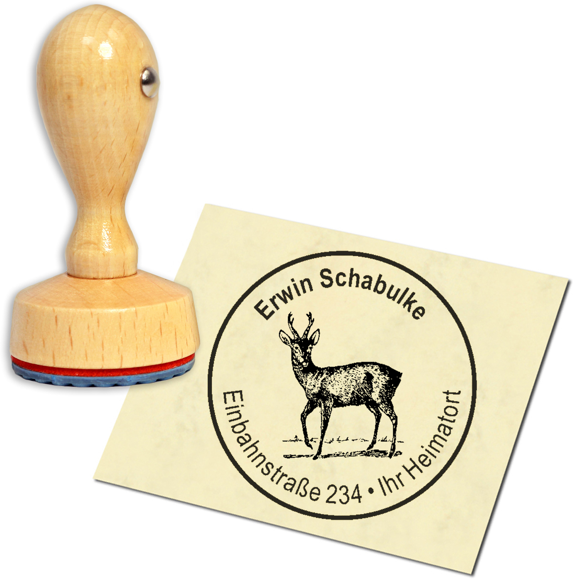 Stempel Adressstempel Holzstempel - Rehbock - rund 40mm
