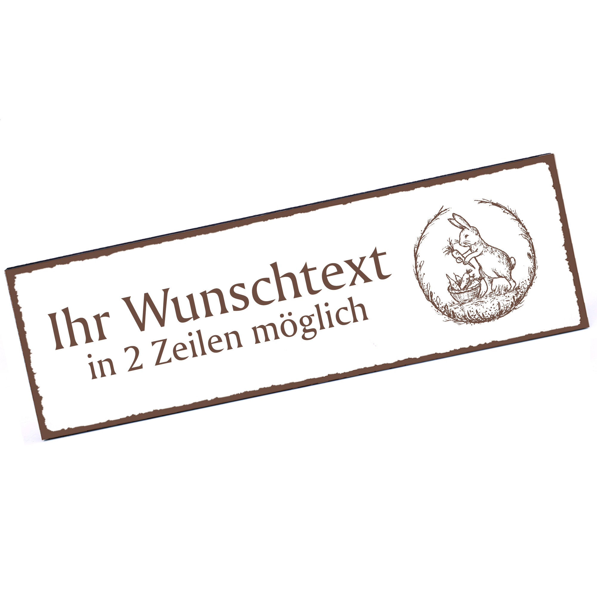 Türschild Hase mit Mohrrübernkorb  Namensschild personalisiert mit Gravur - 150mm x 50mm - selbstkle