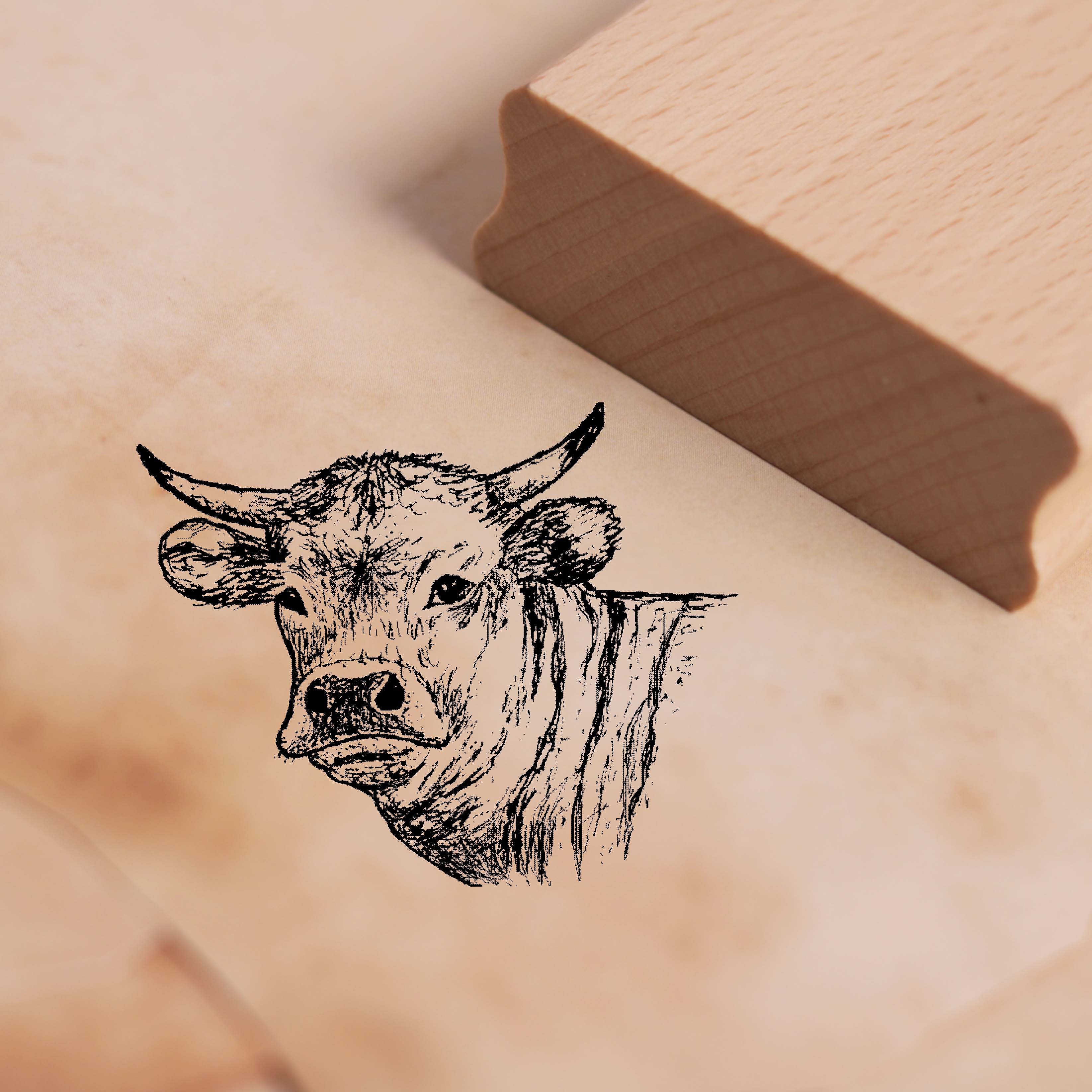 Motivstempel Kuh Kopf Bulle - Stempel Holzstempel 48 x 38 mm